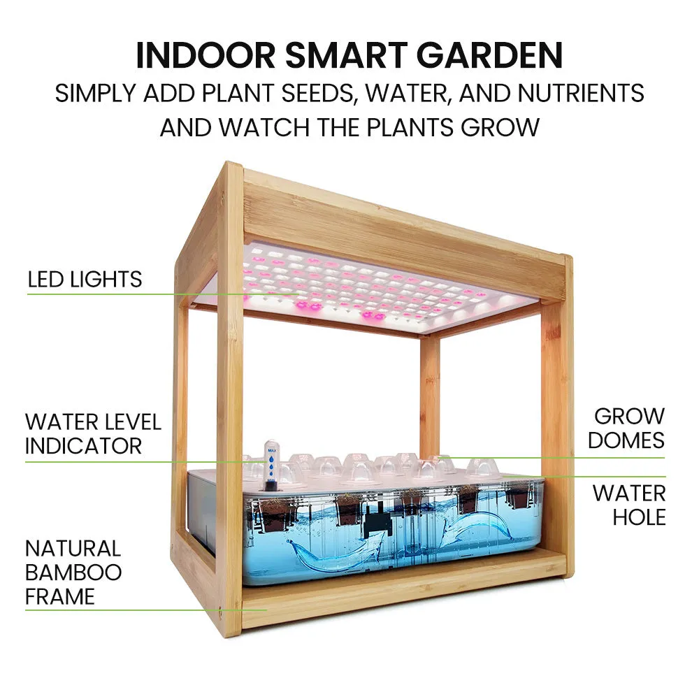 12-Pod Indoor Hydroponic System, Bamboo, LED, Timer - PlantCraft