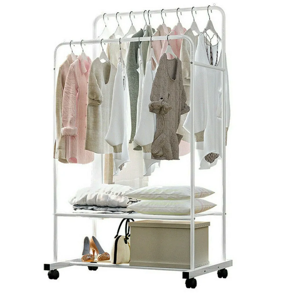 1.5m Large Clothes Rack Double Rail Rolling Stand Storage Shelf