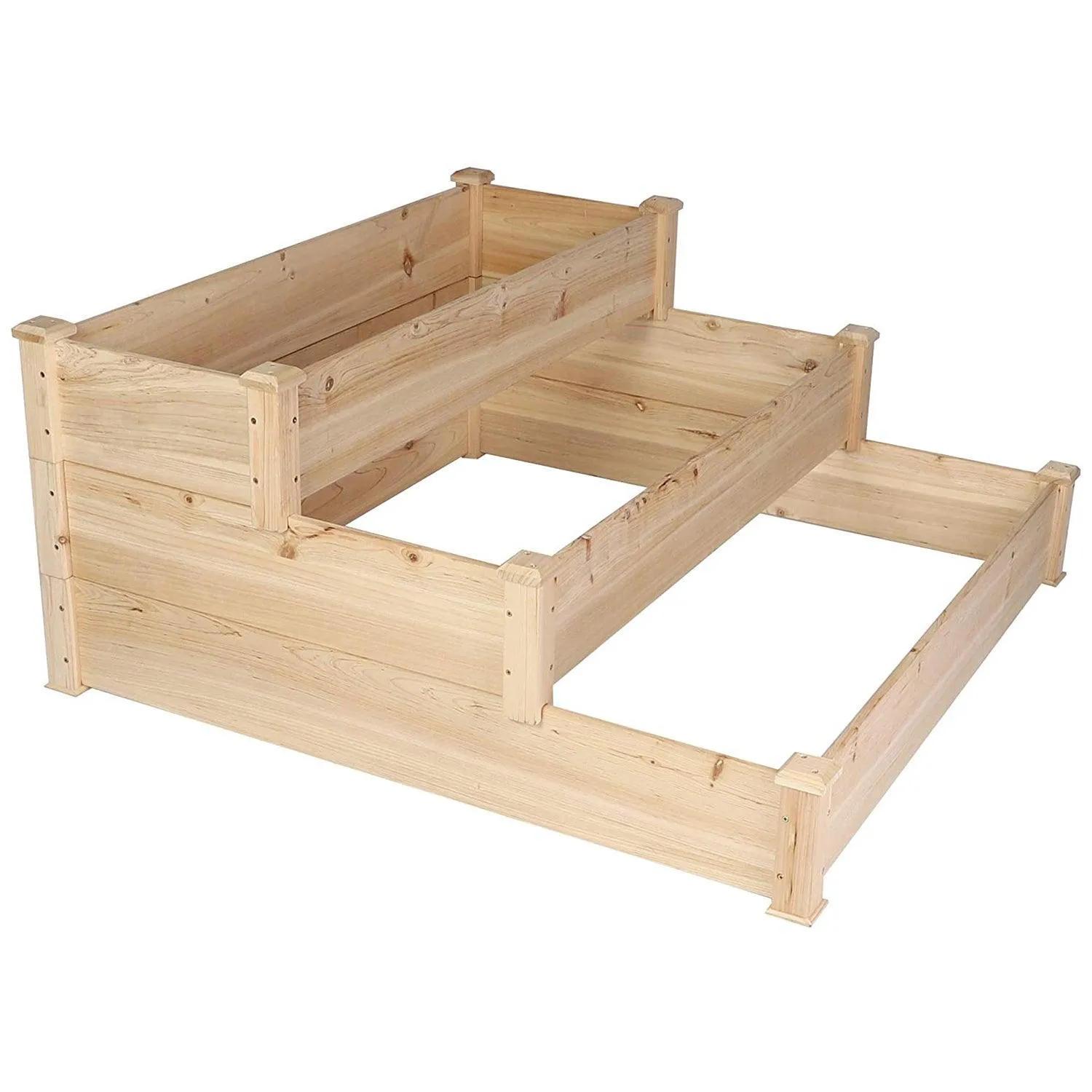 3 Tier Raised Garden Bed Outdoor Wooden Elevated Planter Box Solid Fir Wood for Planting Flower Vegetable Fruit