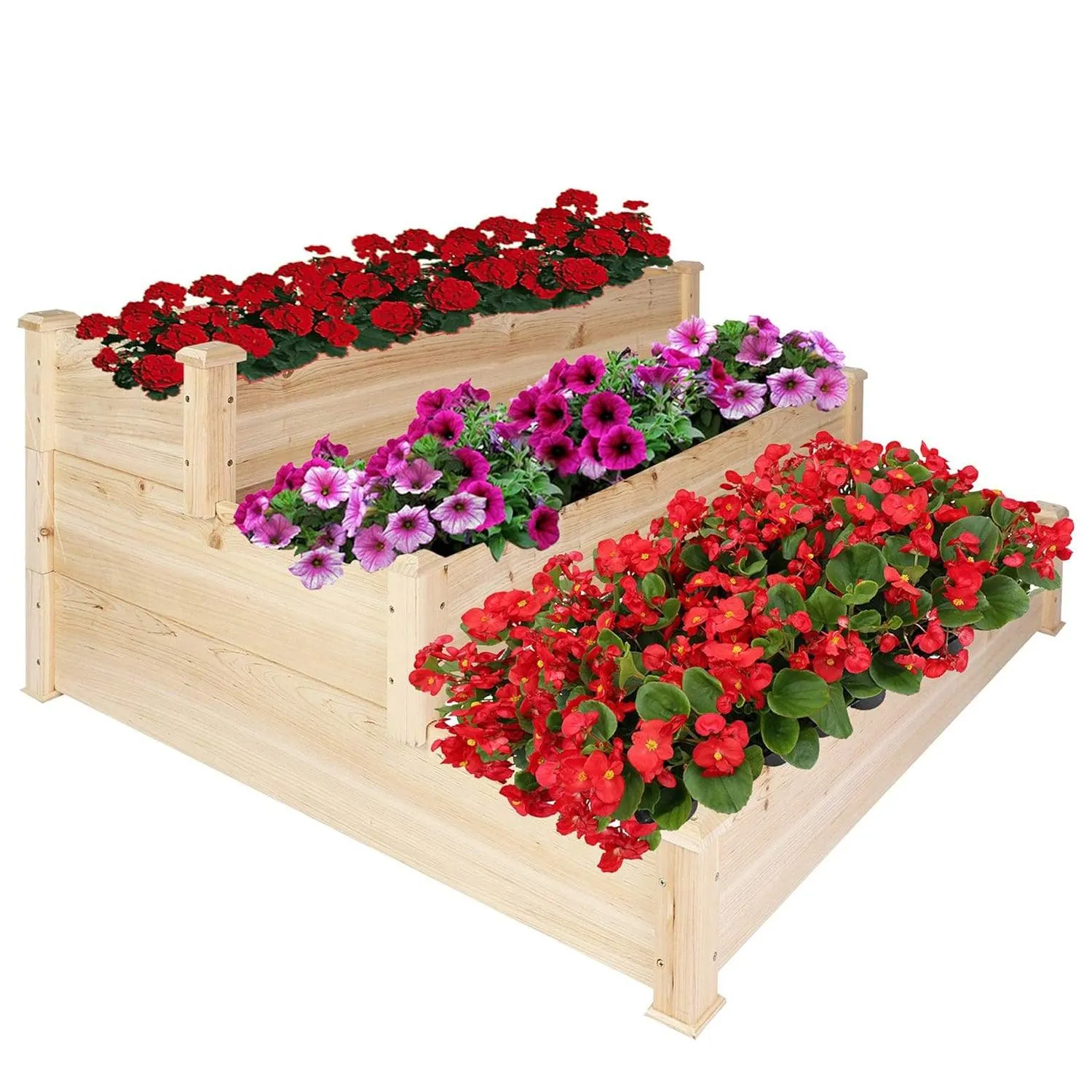 3 Tier Raised Garden Bed Outdoor Wooden Elevated Planter Box Solid Fir Wood for Planting Flower Vegetable Fruit