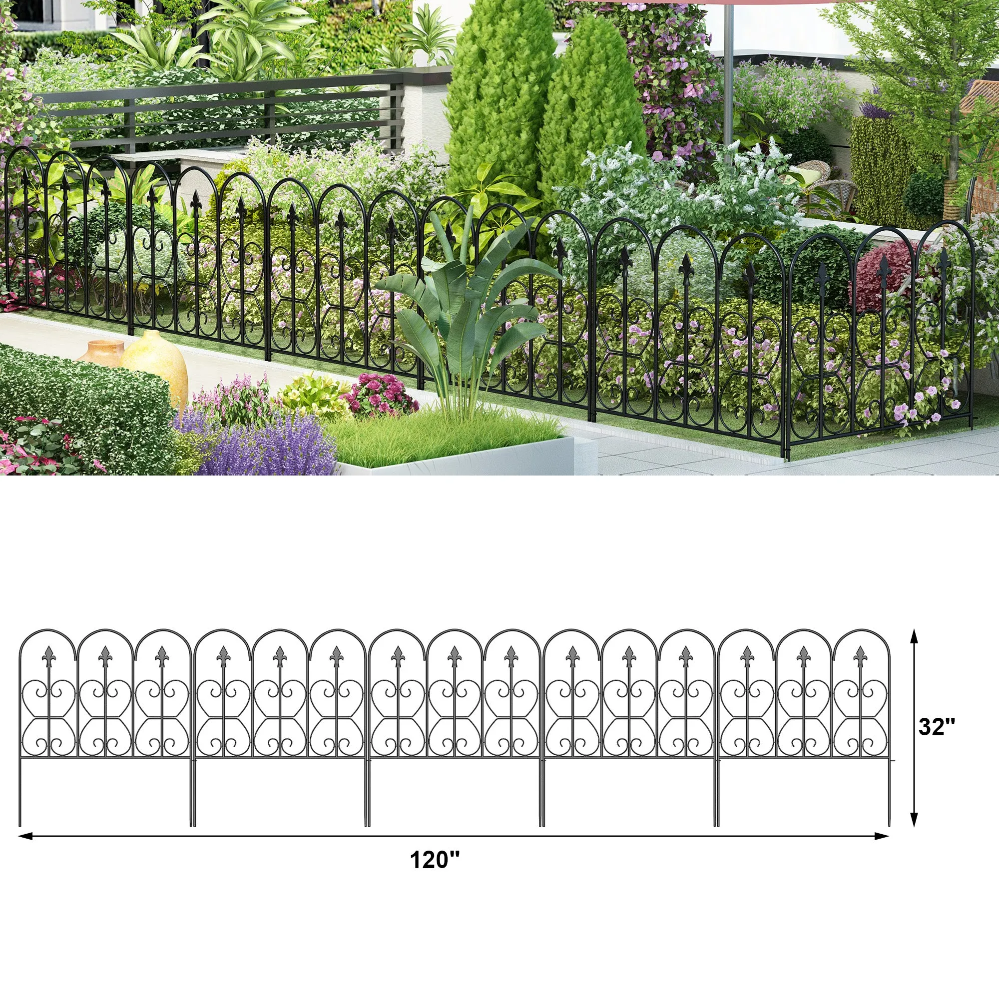 32'' H x 25.4'' W Black Metal Border Fencing (Set of 5)