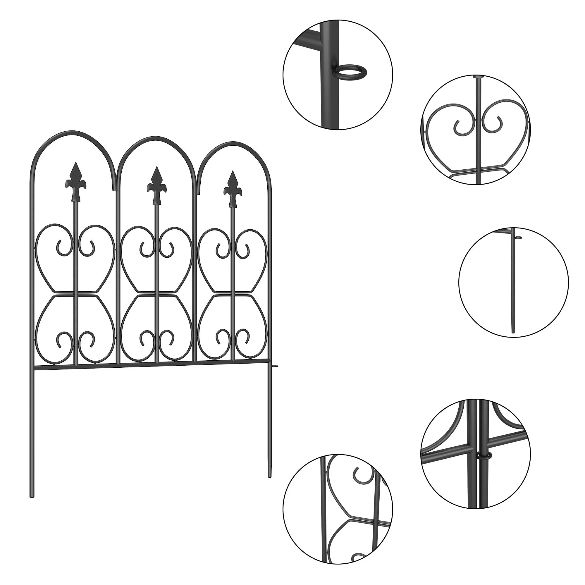 32'' H x 25.4'' W Black Metal Border Fencing (Set of 5)