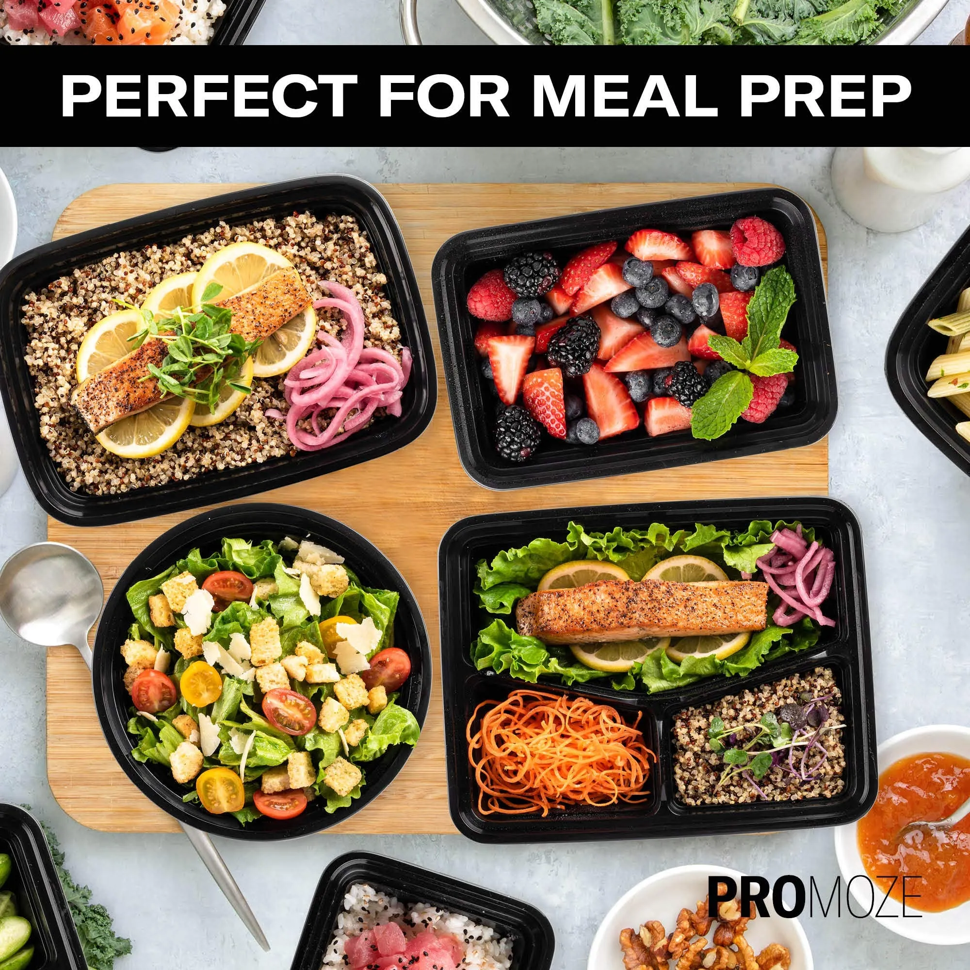 50-Pack Reusable Meal Prep Containers Microwave Safe Food Storage Containers with Lids, 28 oz - 1 Compartment Take Out Disposable Plastic Bento Lunch Box To Go, BPA Free - Dishwasher & Freezer Safe