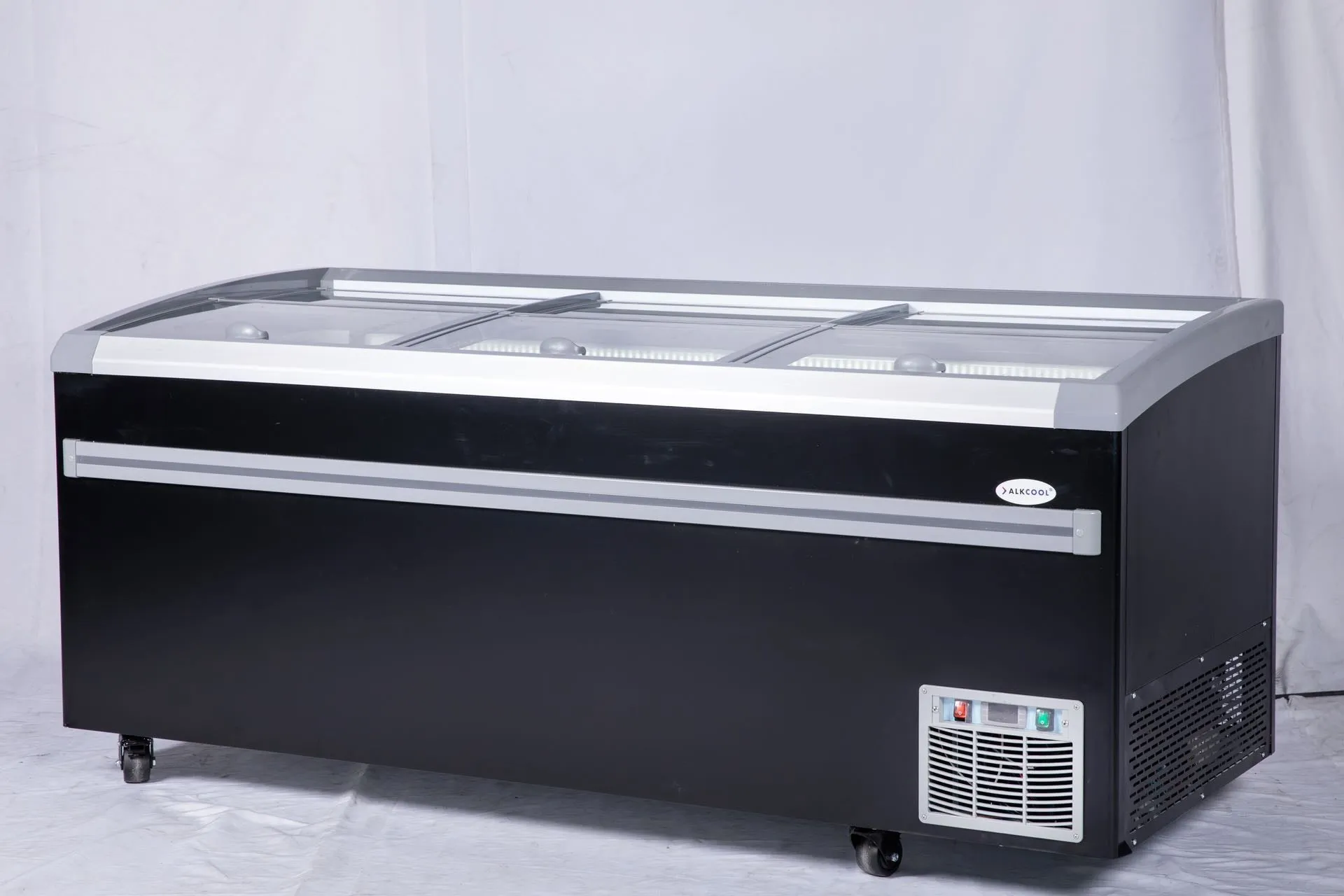 6.8FT wide SUPERMARKET SLIDING GLASS TOP DISPLAY ISLAND FREEZER (Model: IHF-D2209PB )for Frozen Meat, Frozen Pizza, Icecream and Ice Bag