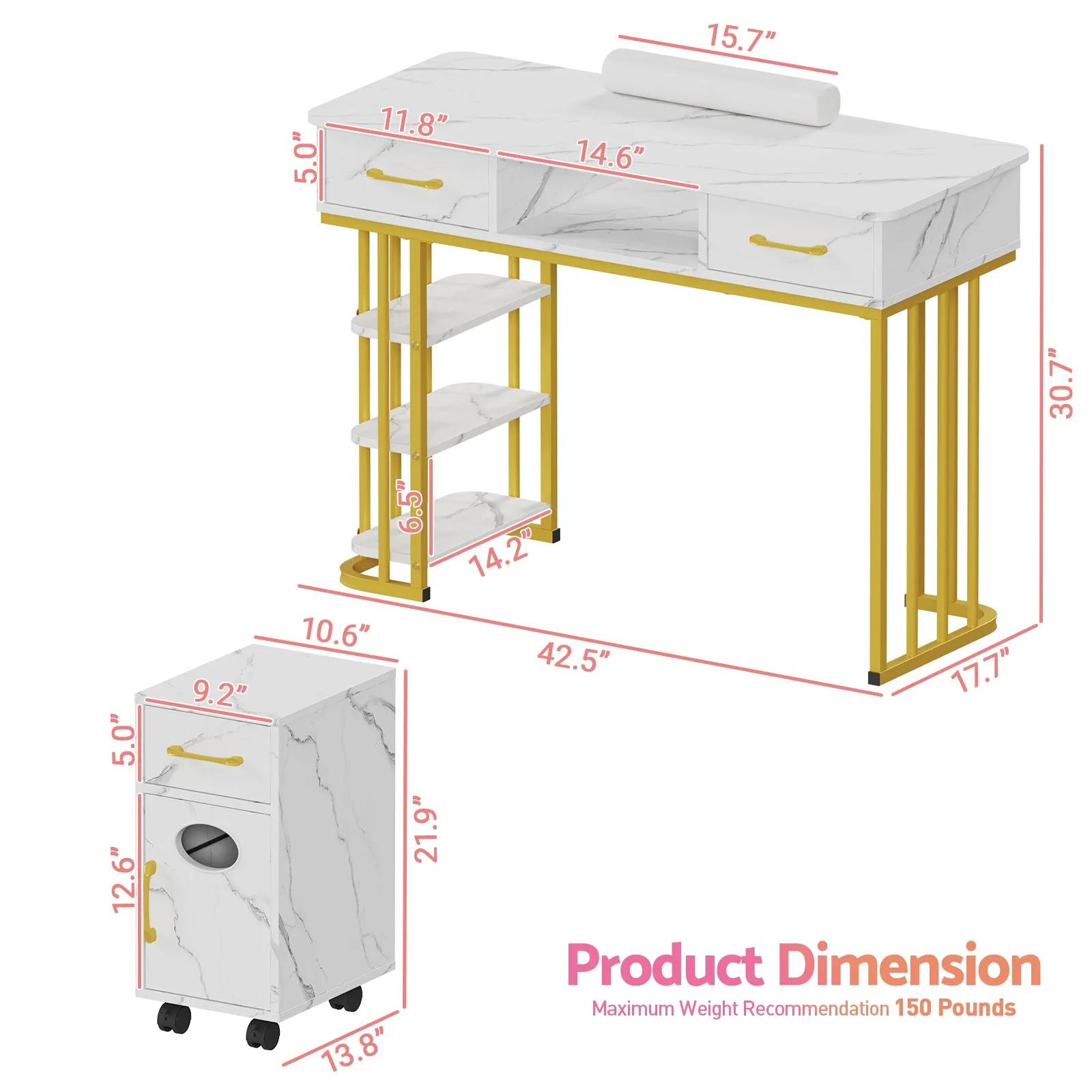 Advwin Manicure Table with Wrist Cushion