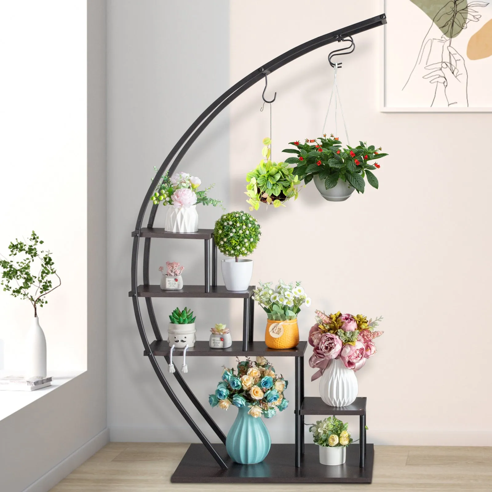 ALICIAN 2PCS 5 Layers Semicircle Iron Flower Stand Plant Stand N101