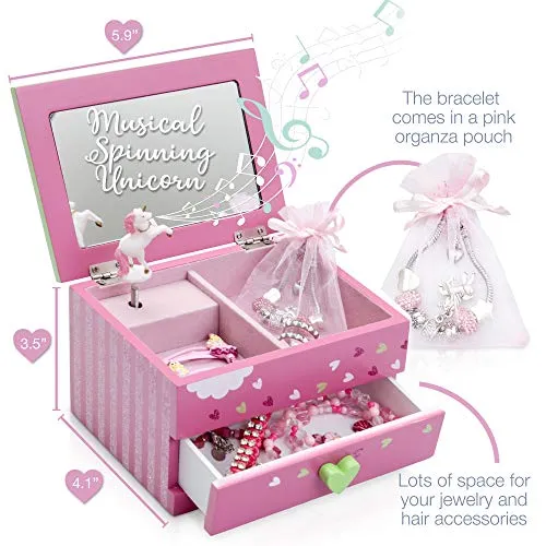 Amitié Lane Unicorn Jewelry Box For Girls - Pink