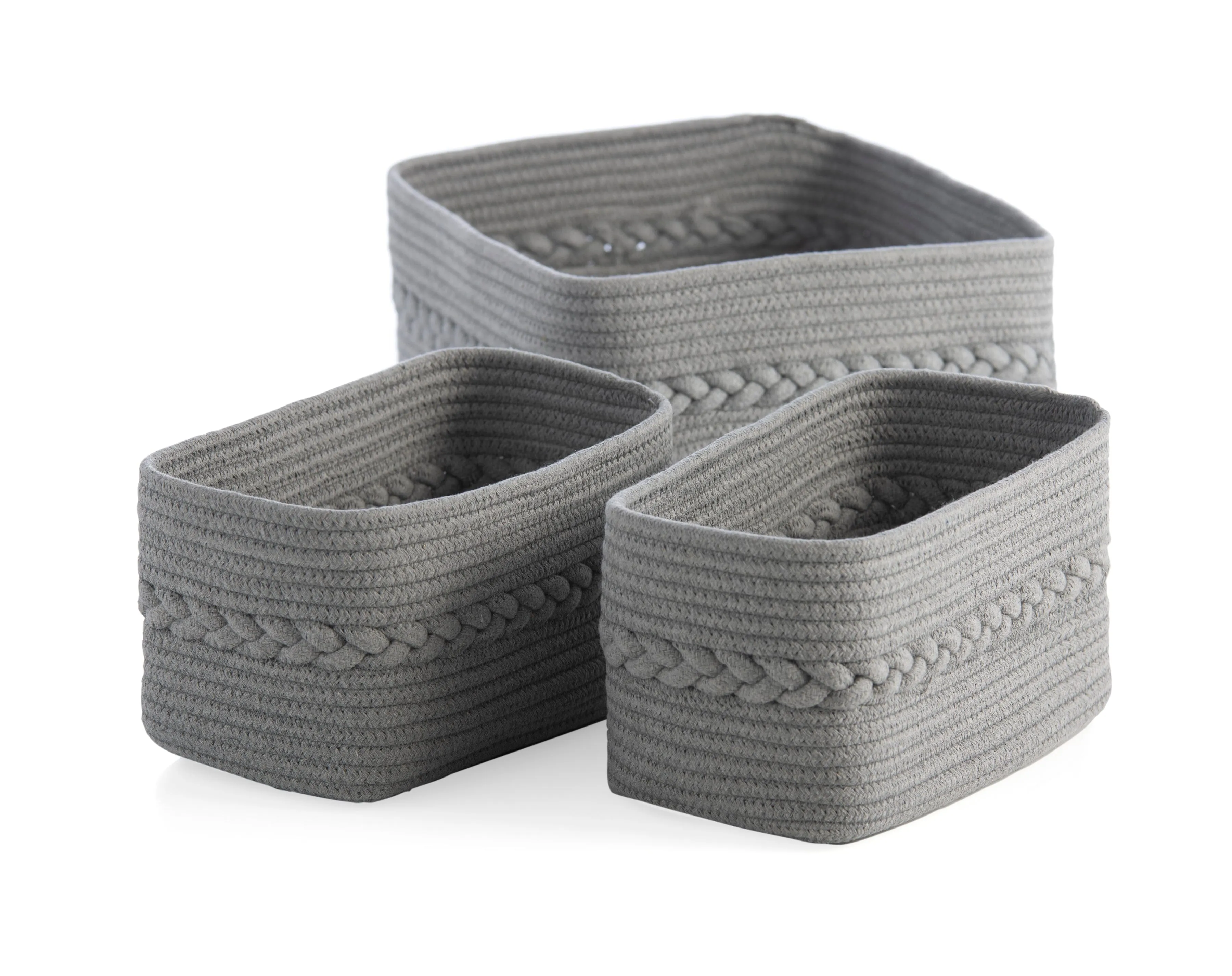 Assorted Set Of 3 Dharma Cotton Rope Organizer Baskets | Grey