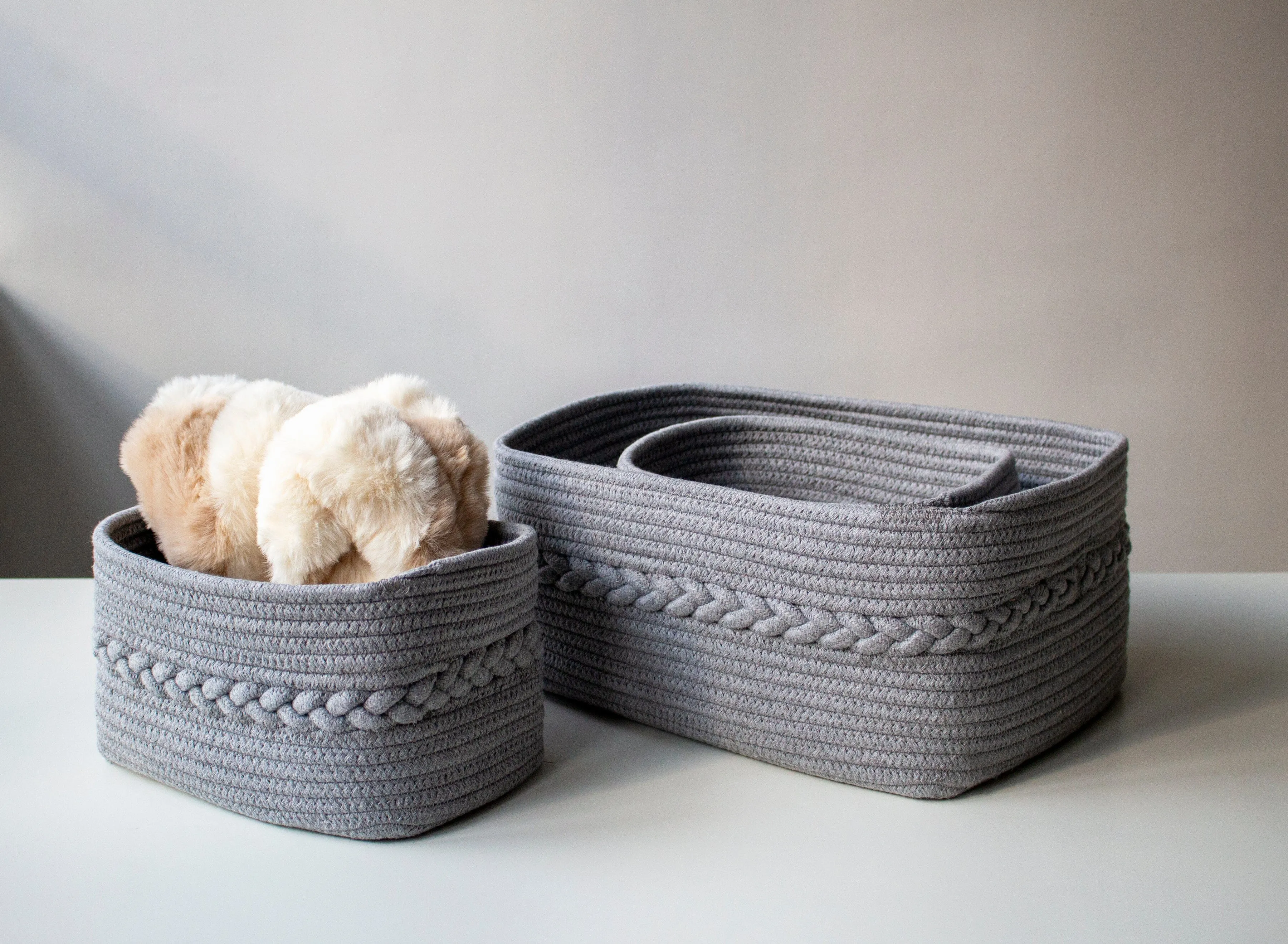 Assorted Set Of 3 Dharma Cotton Rope Organizer Baskets | Grey