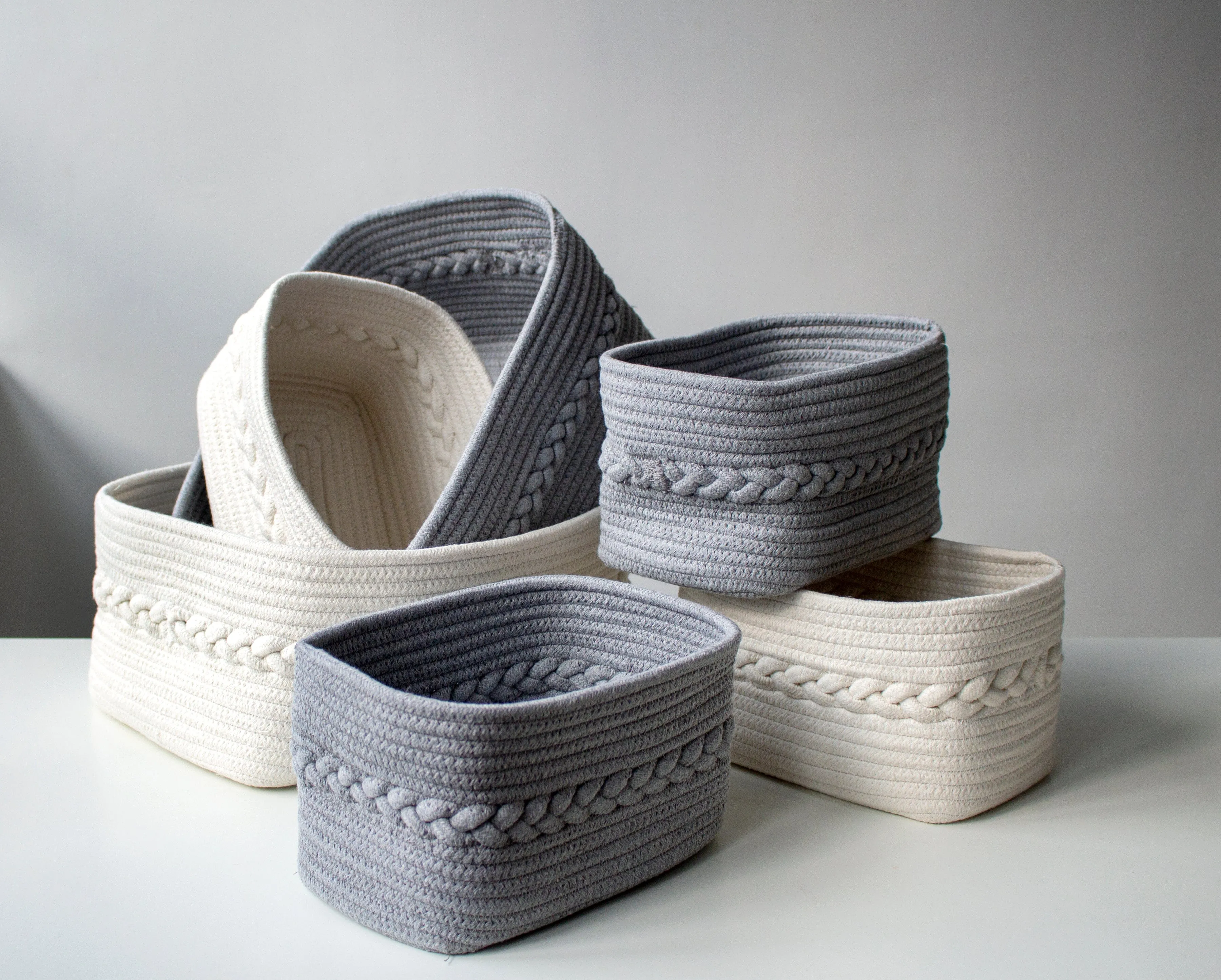 Assorted Set Of 3 Dharma Cotton Rope Organizer Baskets | Grey