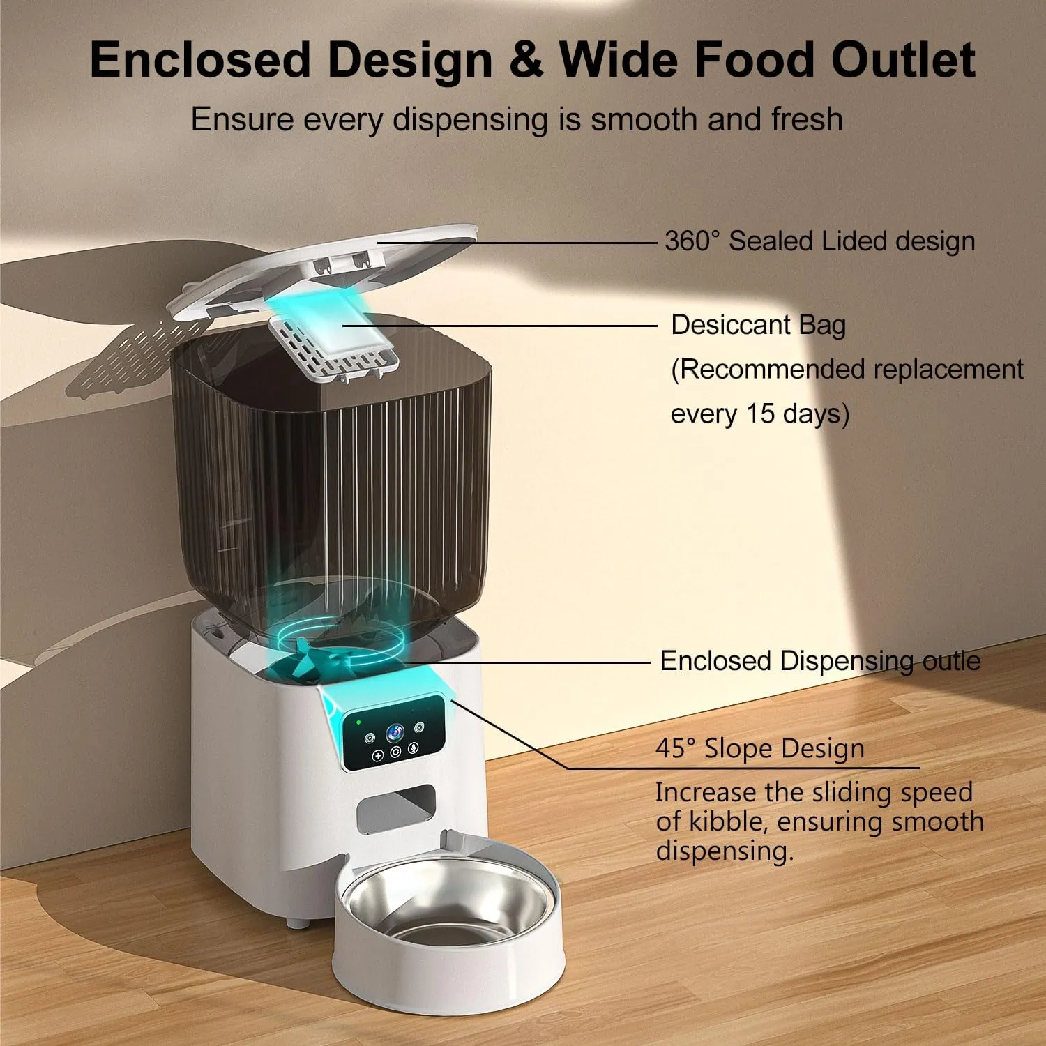 Automatic Cat Feeder with Camera Cat Food Dispenser for Remote Feeding Smart Pet Feeder for Cats and Dogs with App Control Sandpoy