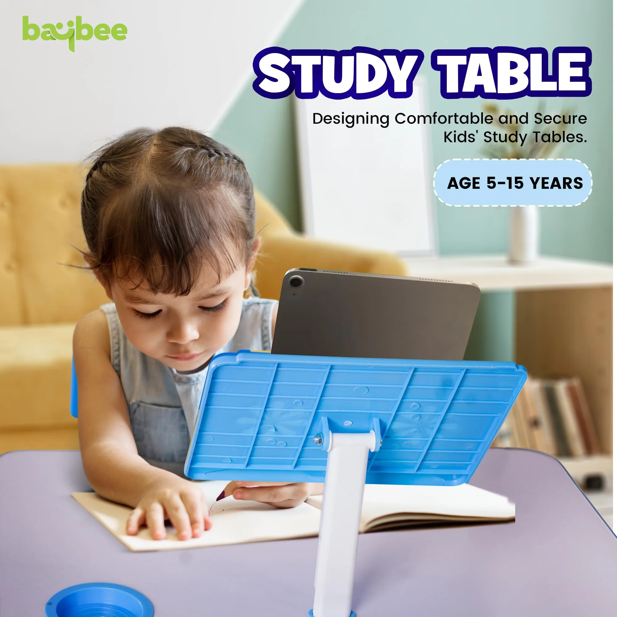 BAYBEE Kids Multi-Functional Desk and Chair Set with Adjustable Height, Adjustable Book Shelf & Drawer