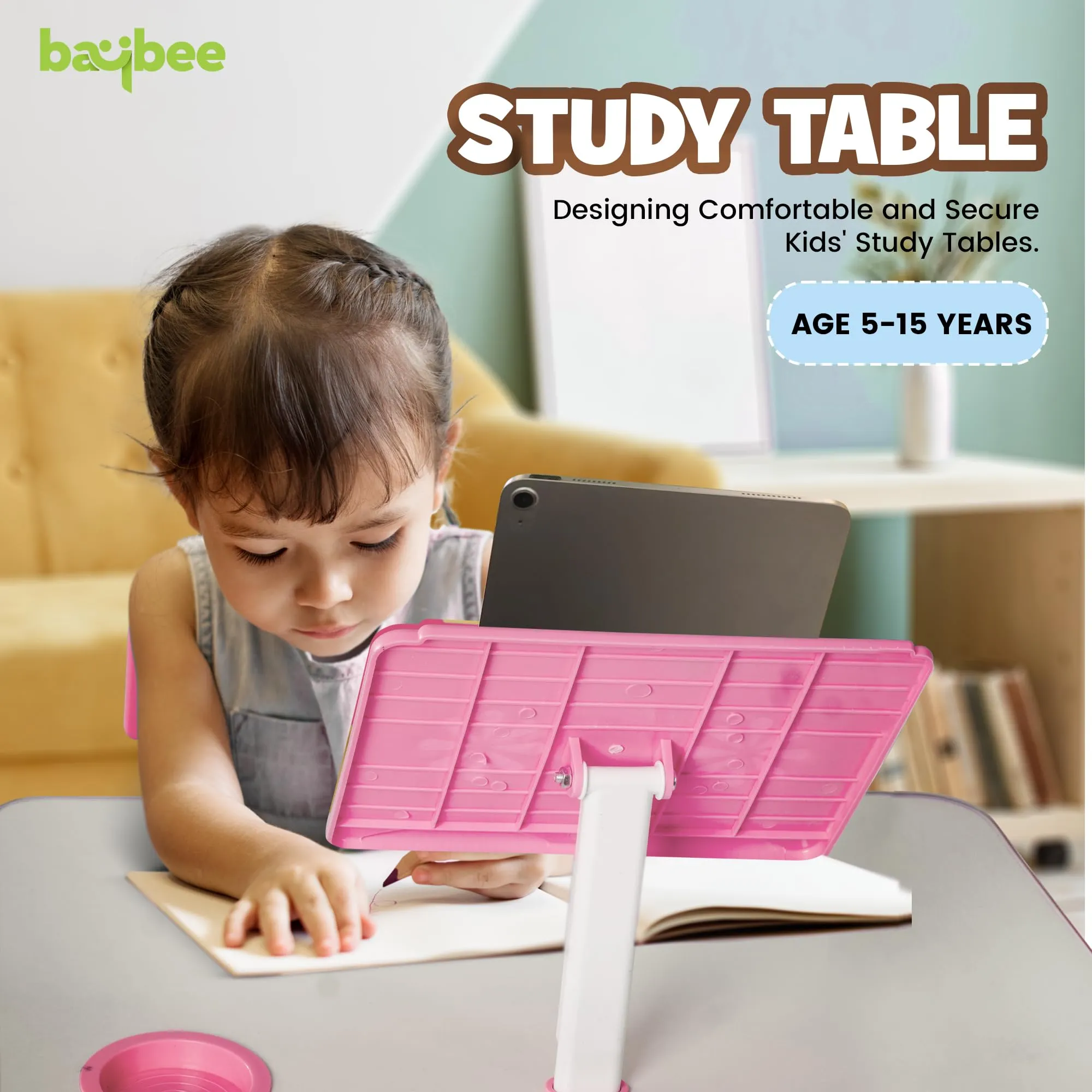 BAYBEE Kids Multi-Functional Desk and Chair Set with Adjustable Height, Adjustable Book Shelf & Drawer