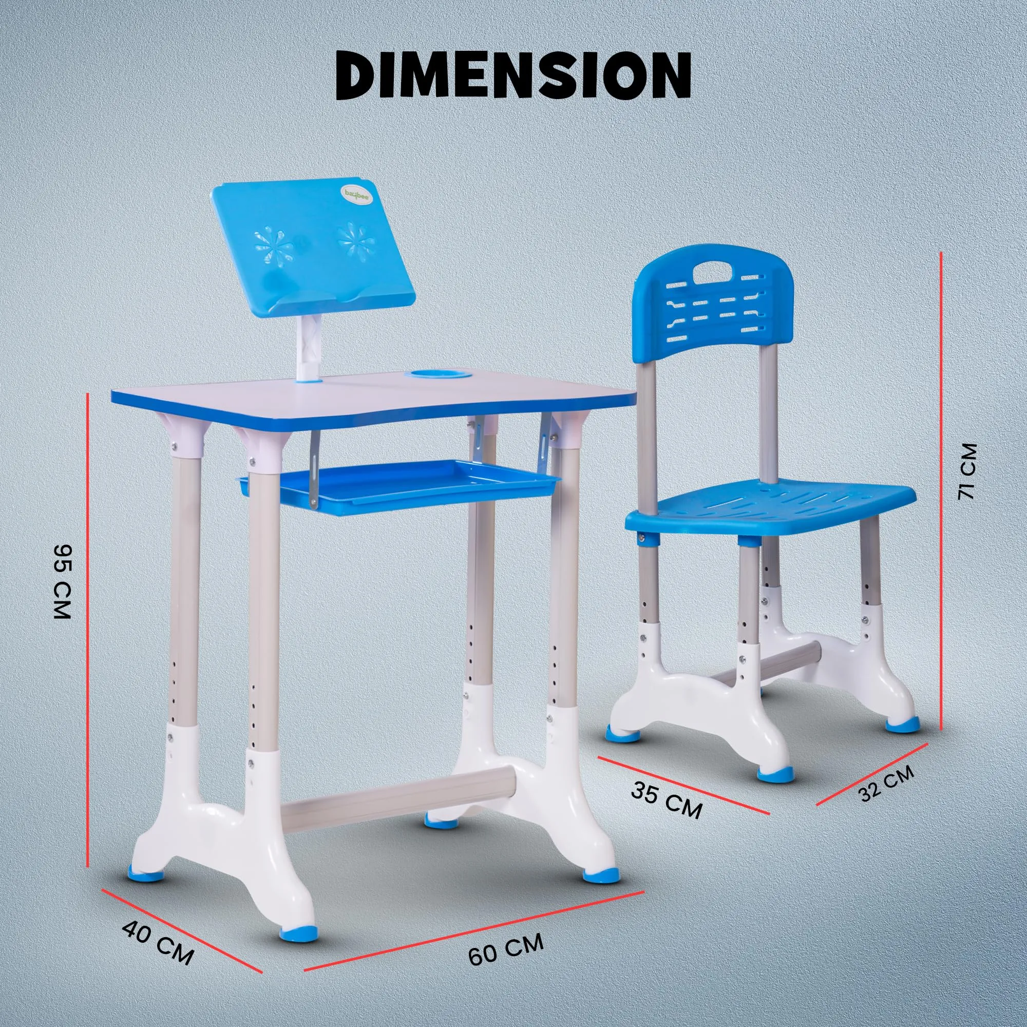 BAYBEE Kids Multi-Functional Desk and Chair Set with Adjustable Height, Adjustable Book Shelf & Drawer