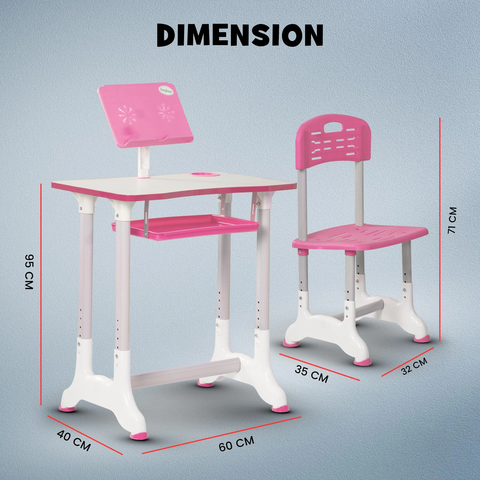 BAYBEE Kids Multi-Functional Desk and Chair Set with Adjustable Height, Adjustable Book Shelf & Drawer