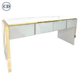 Bespoke Italian Art Deco Design 4-Drawer White & Brass Walnut Console Table/Desk