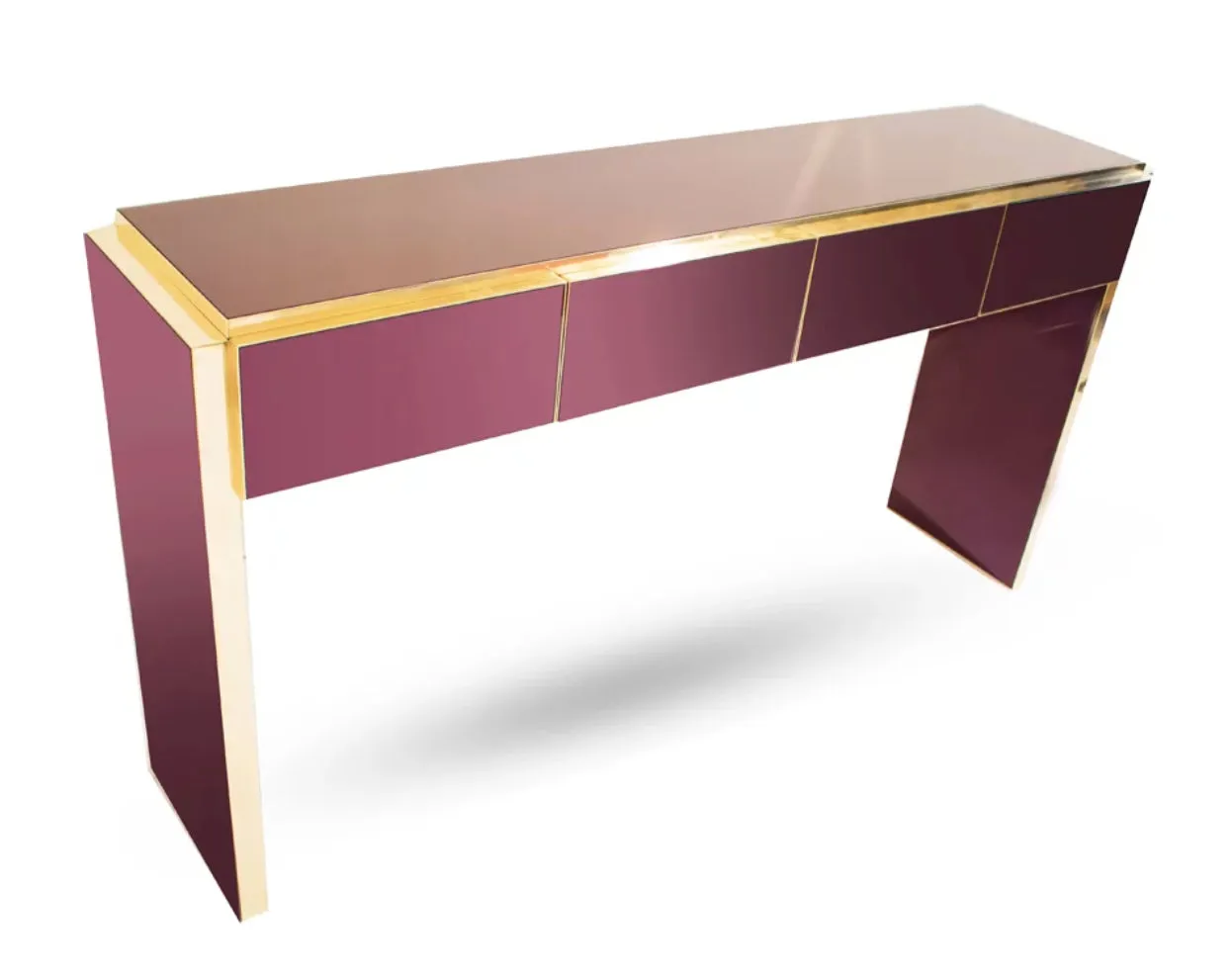 Bespoke Italian Art Deco Design 4-Drawer White & Brass Walnut Console Table/Desk