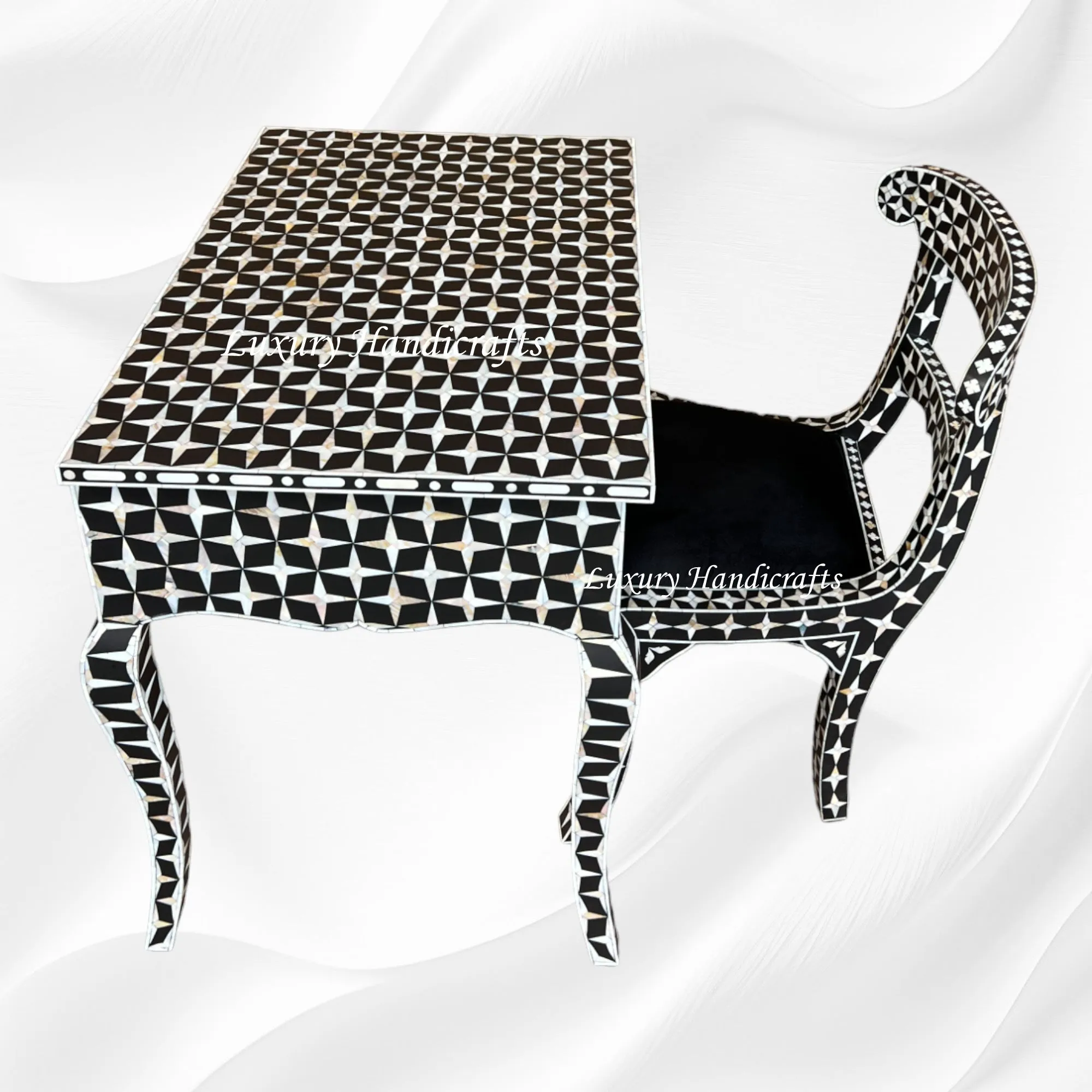 Black Mother Of Pearl Inlay Star Desk And Chair Combo