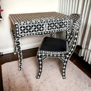 Black Mother Of Pearl Inlay Star Desk And Chair Combo