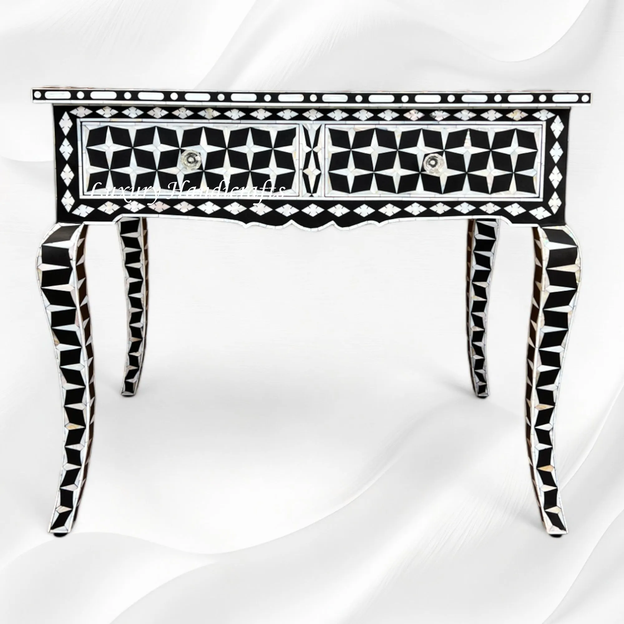 Black Mother Of Pearl Inlay Star Desk And Chair Combo