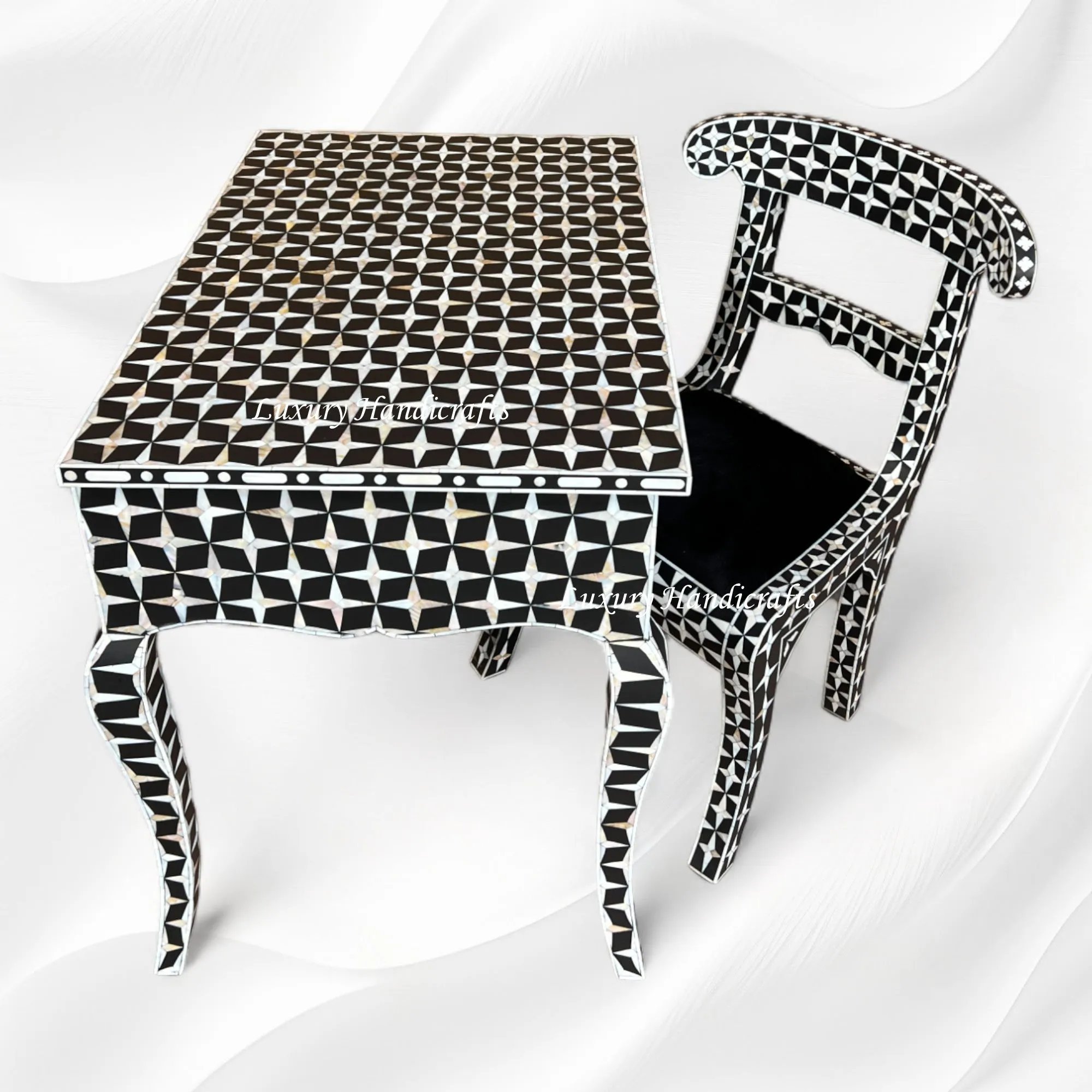 Black Mother Of Pearl Inlay Star Desk And Chair Combo