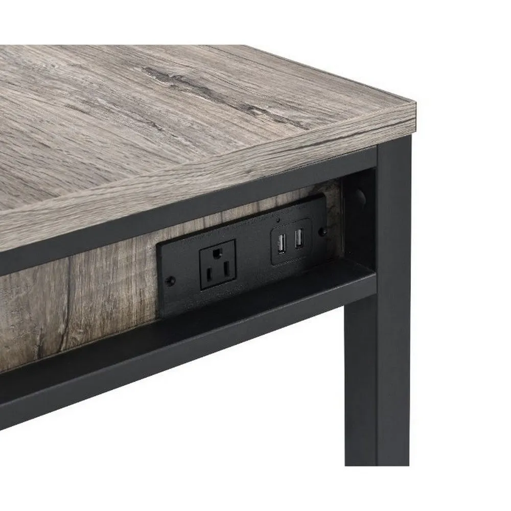 Built-in USB Port Writing Desk, Light Weathered Oak and Black By Casagear Home