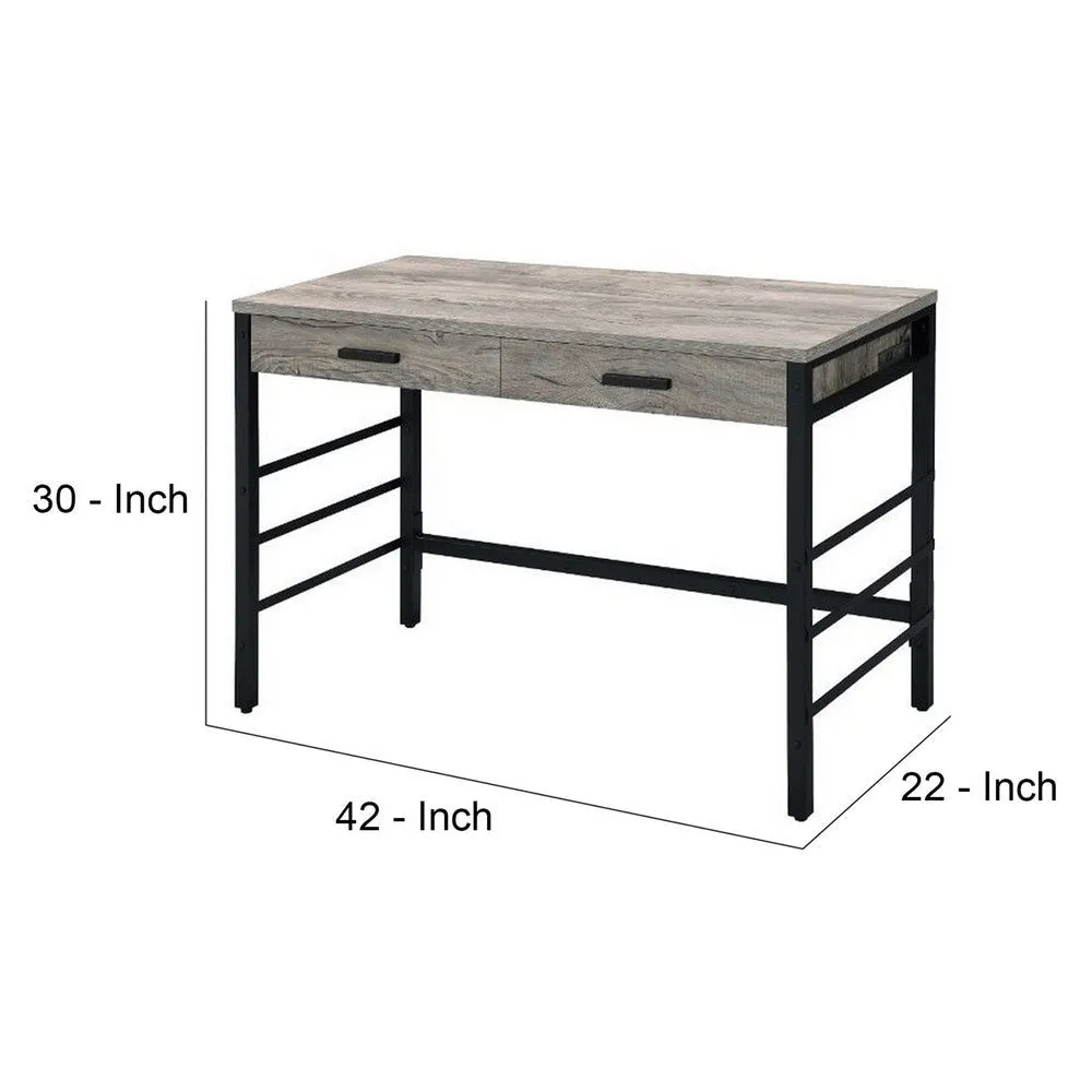 Built-in USB Port Writing Desk, Light Weathered Oak and Black By Casagear Home