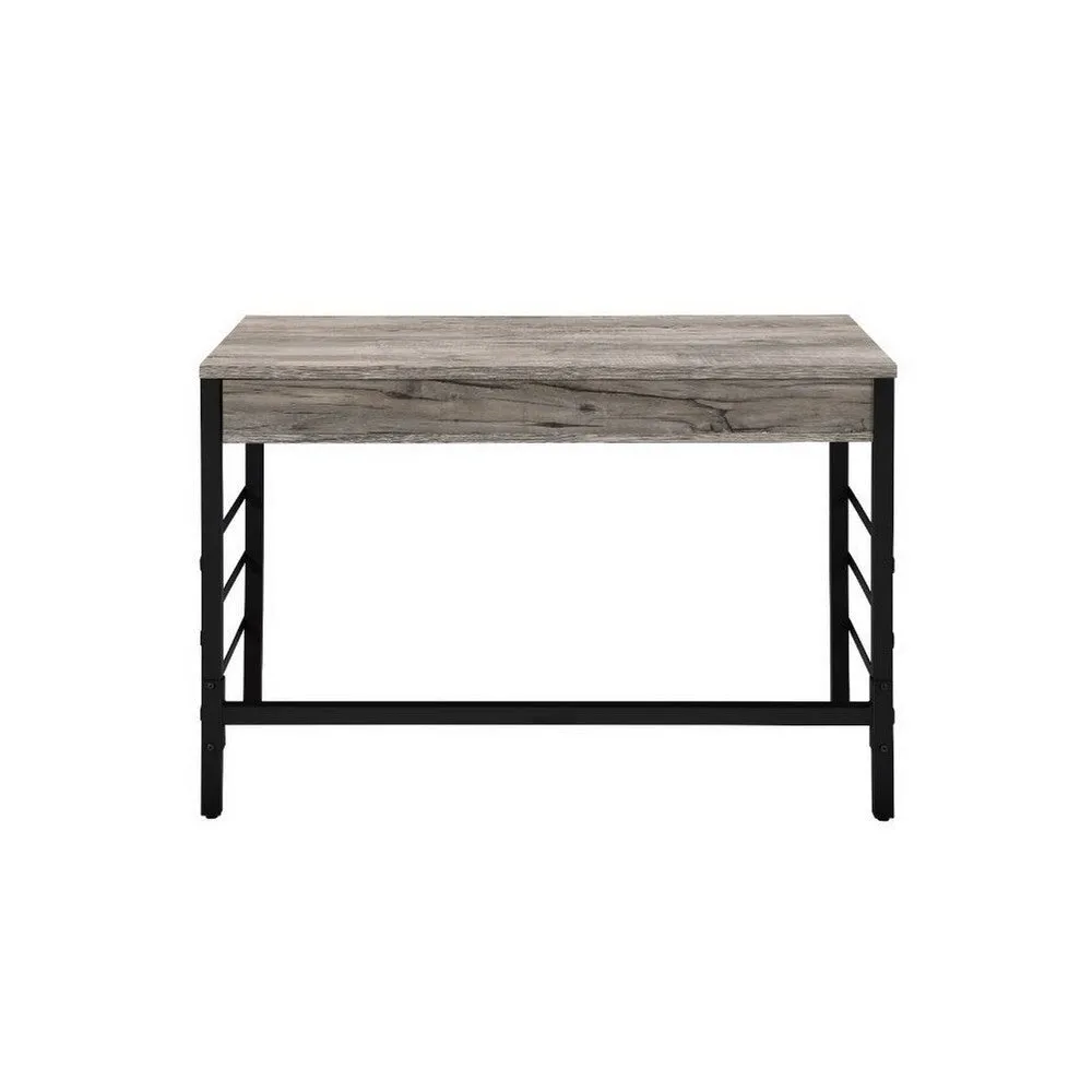 Built-in USB Port Writing Desk, Light Weathered Oak and Black By Casagear Home