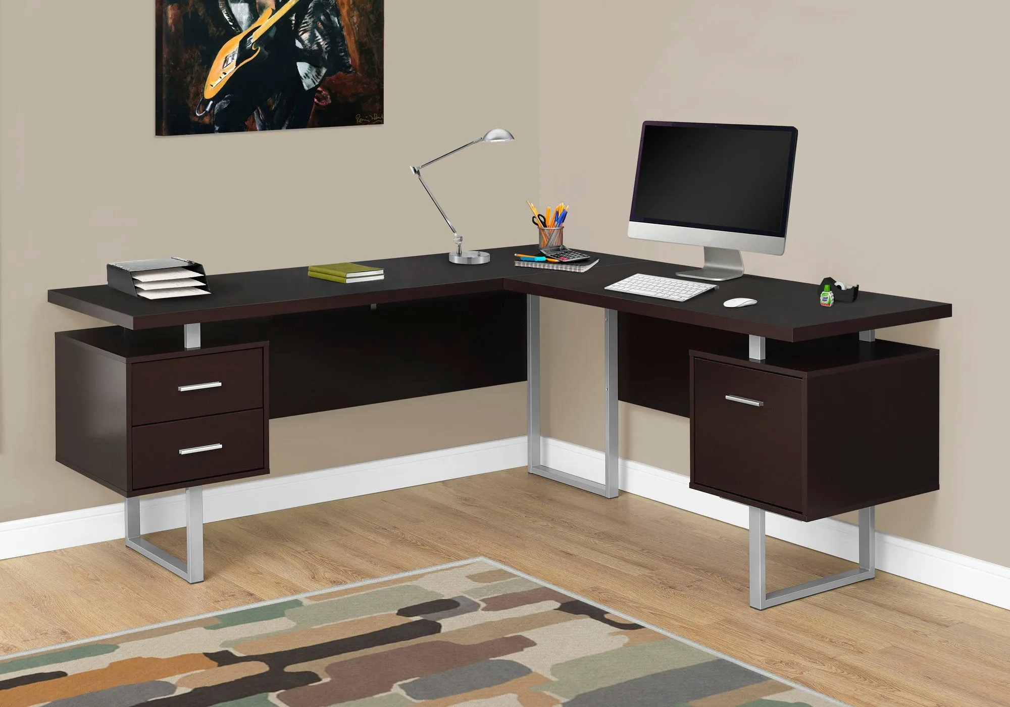 Computer Desk - 70"L / Cappuccino Left Or Right Facing