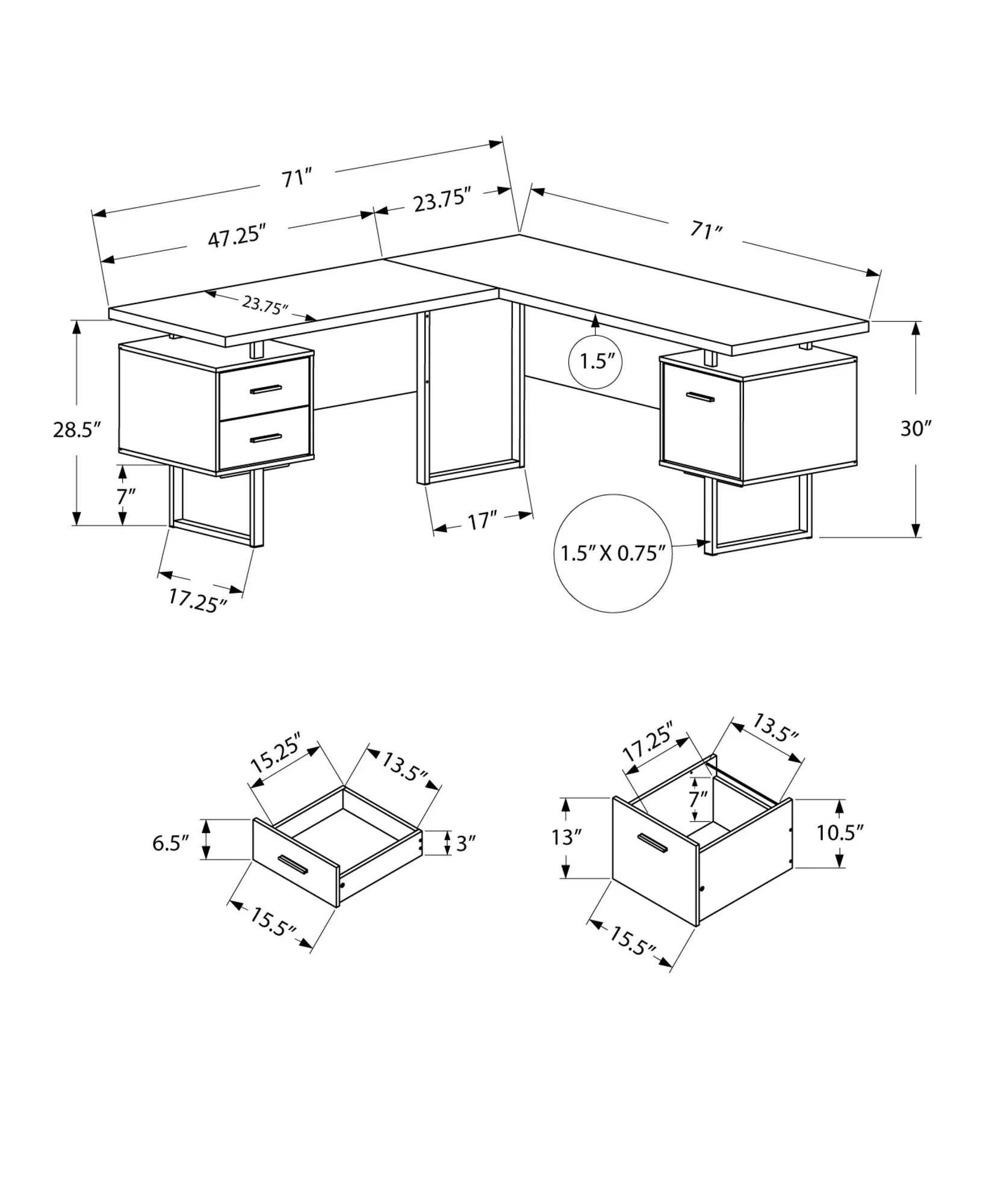 Computer Desk - 70"L White / Cement-Look Left/Right Face