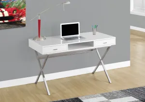 Computer Desk, Home Office, Laptop, Storage Drawers, 48"l, Work, Glossy White Laminate, Chrome Metal, Contemporary, Modern