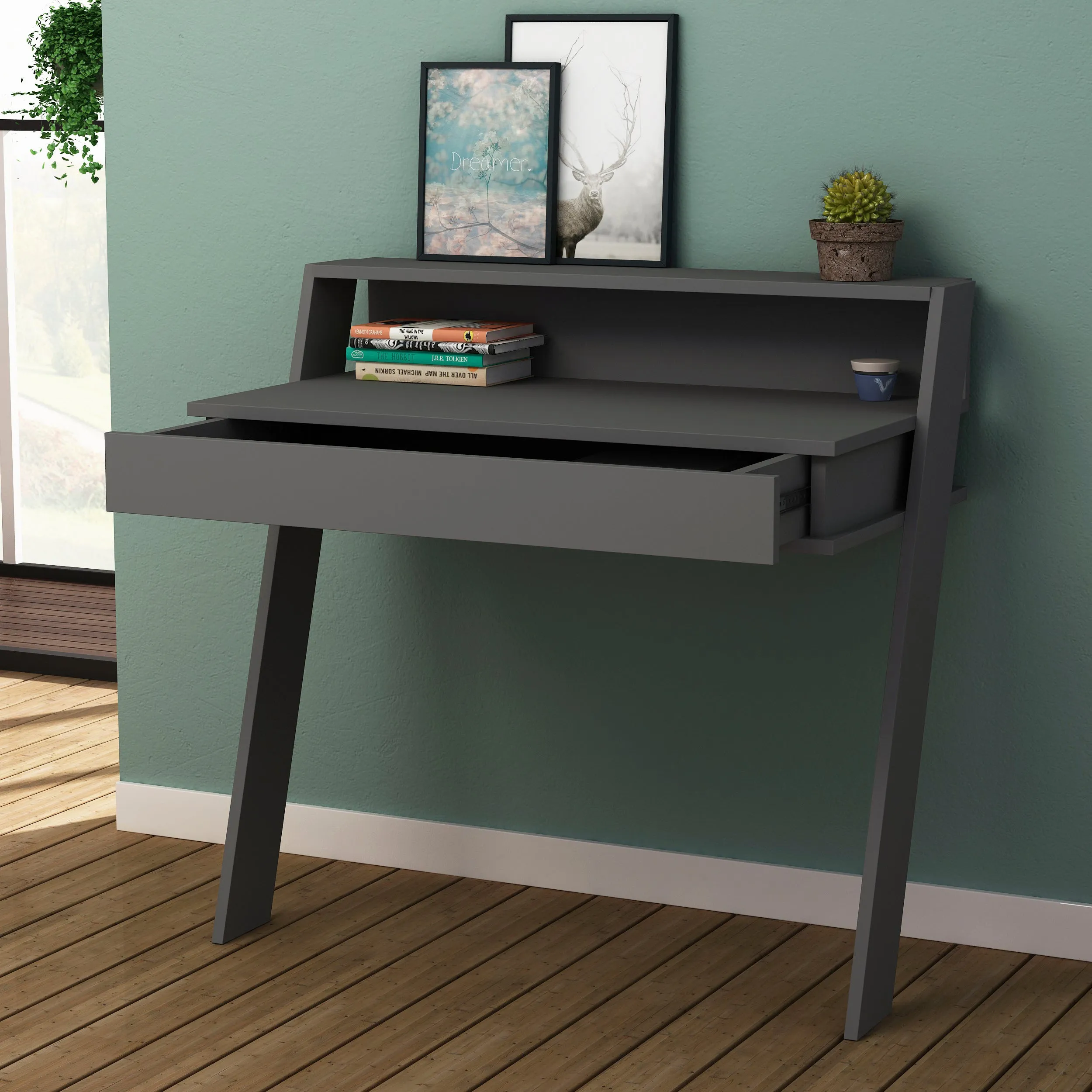 Cowork Modern Desk Wall Mounted With Drawer Width 94cm