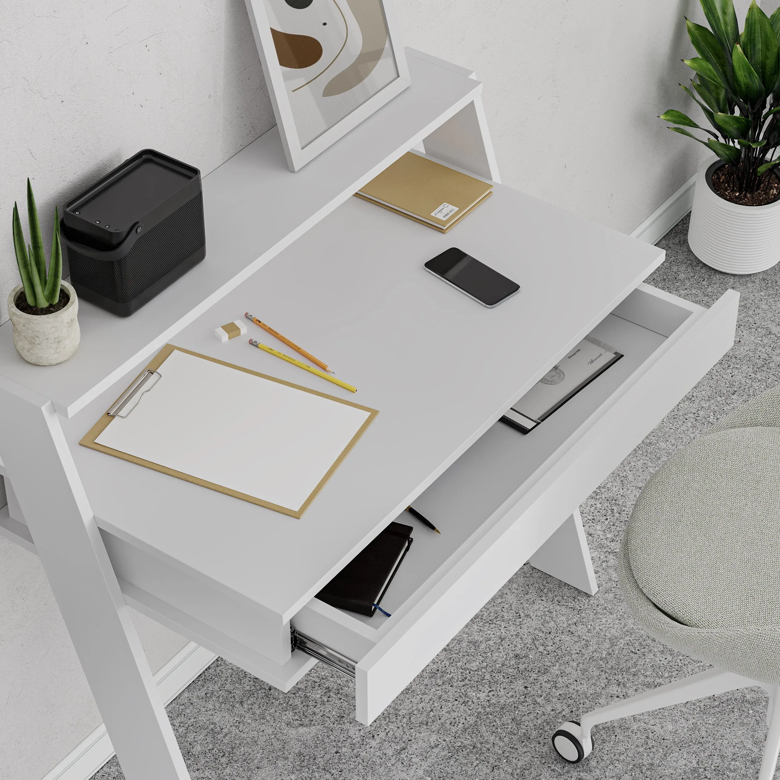 Cowork Modern Desk Wall Mounted With Drawer Width 94cm