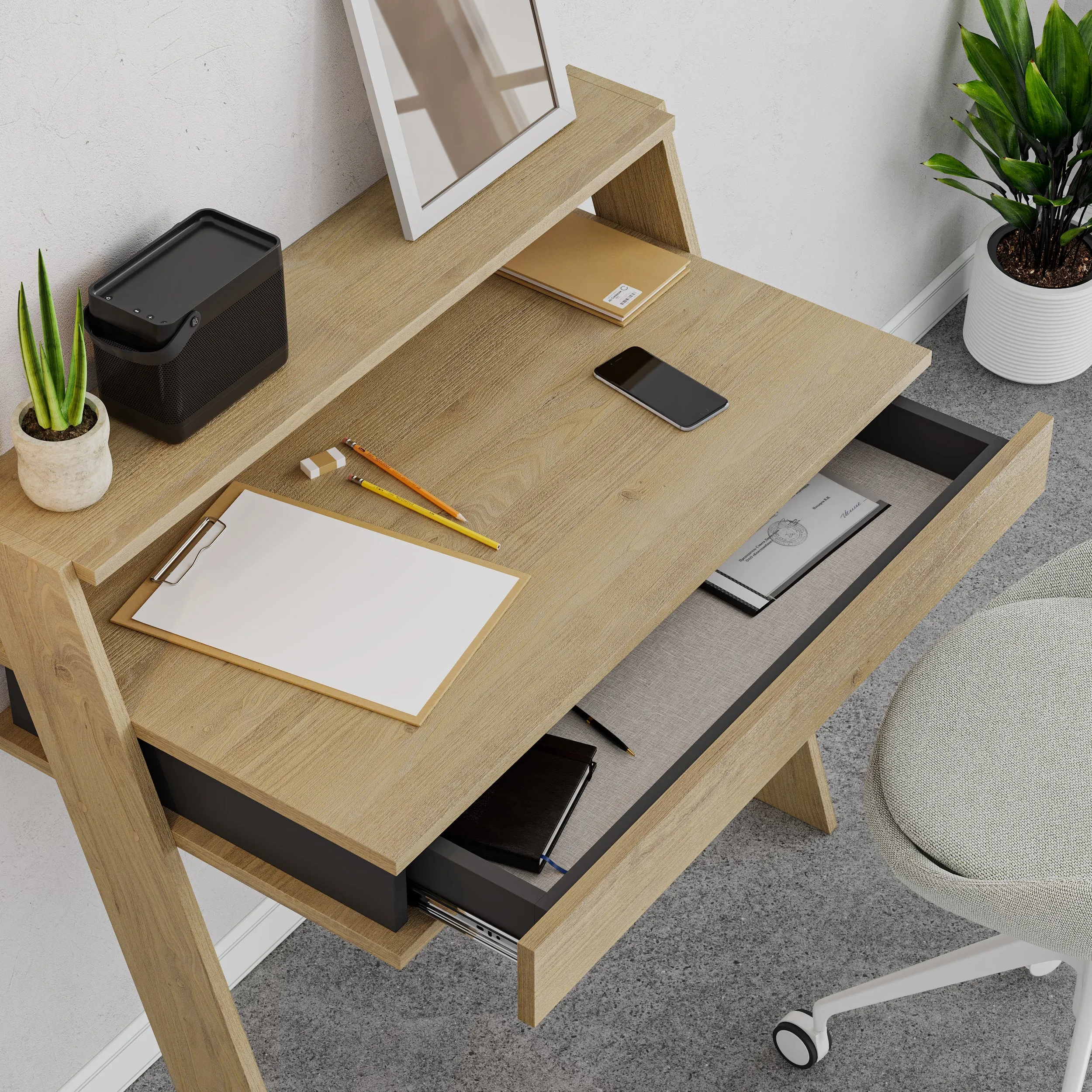 Cowork Modern Desk Wall Mounted With Drawer Width 94cm