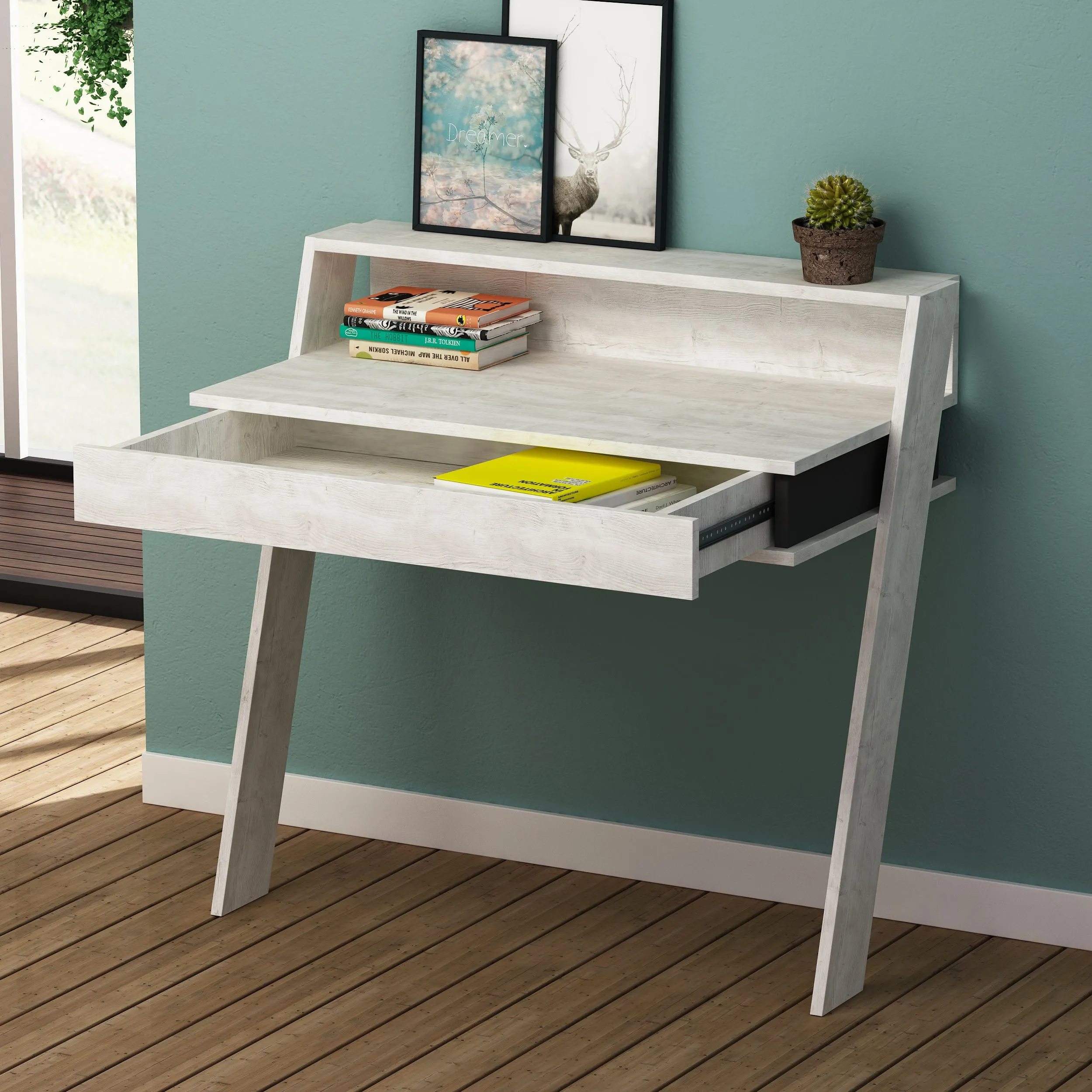 Cowork Modern Desk Wall Mounted With Drawer Width 94cm