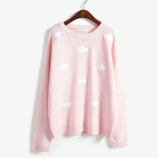 Cute Cloud Print Women's Jumper: 3D effect contrasting clouds