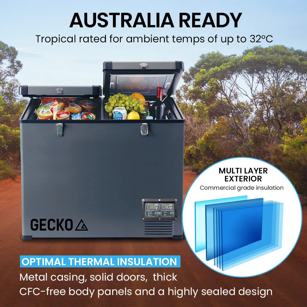 Dual Zone 92L Portable Fridge/Freezer, SECOP Compressor, Gecko