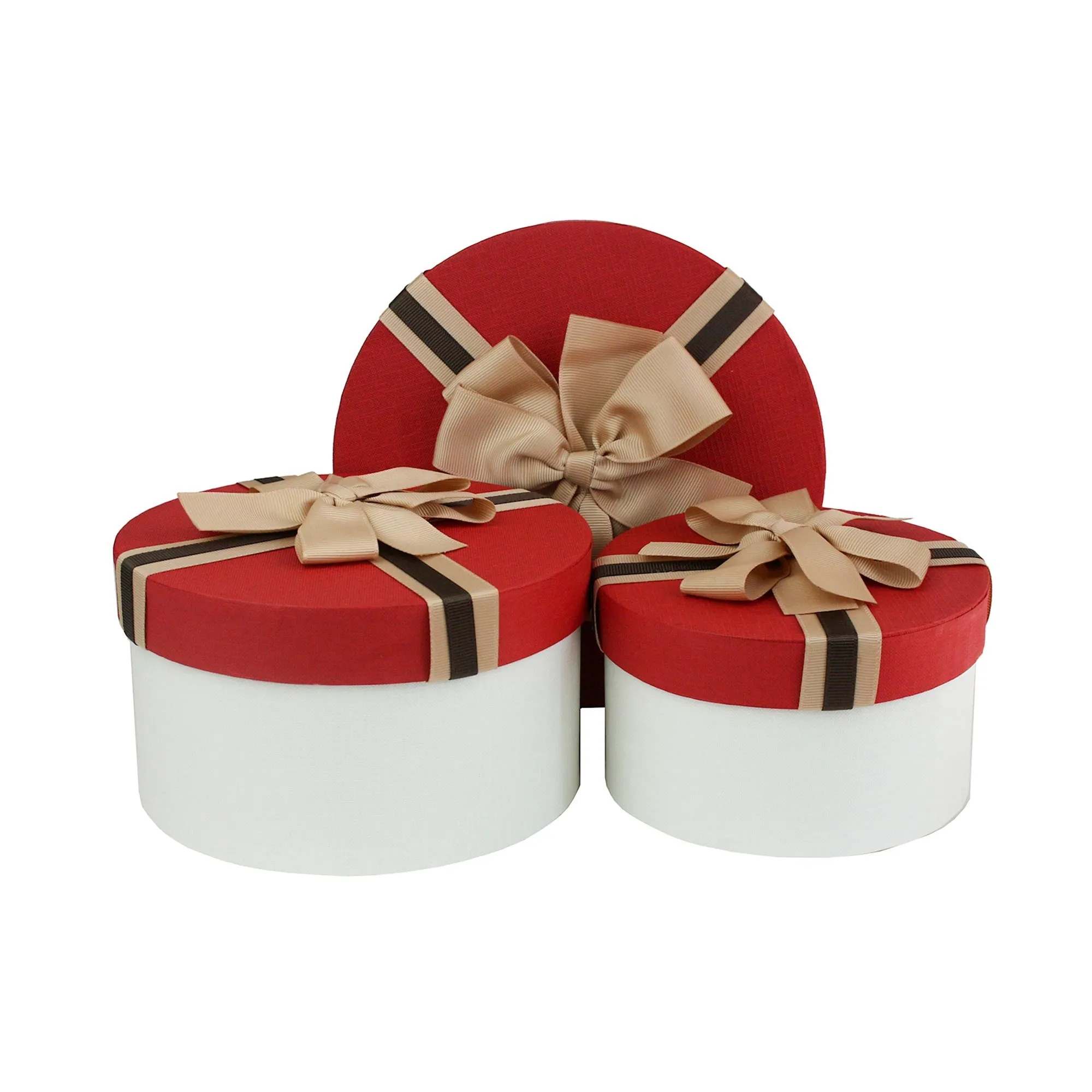 Elegant Cream/Red Gift Boxes - Set of 3 (Sizes Available)