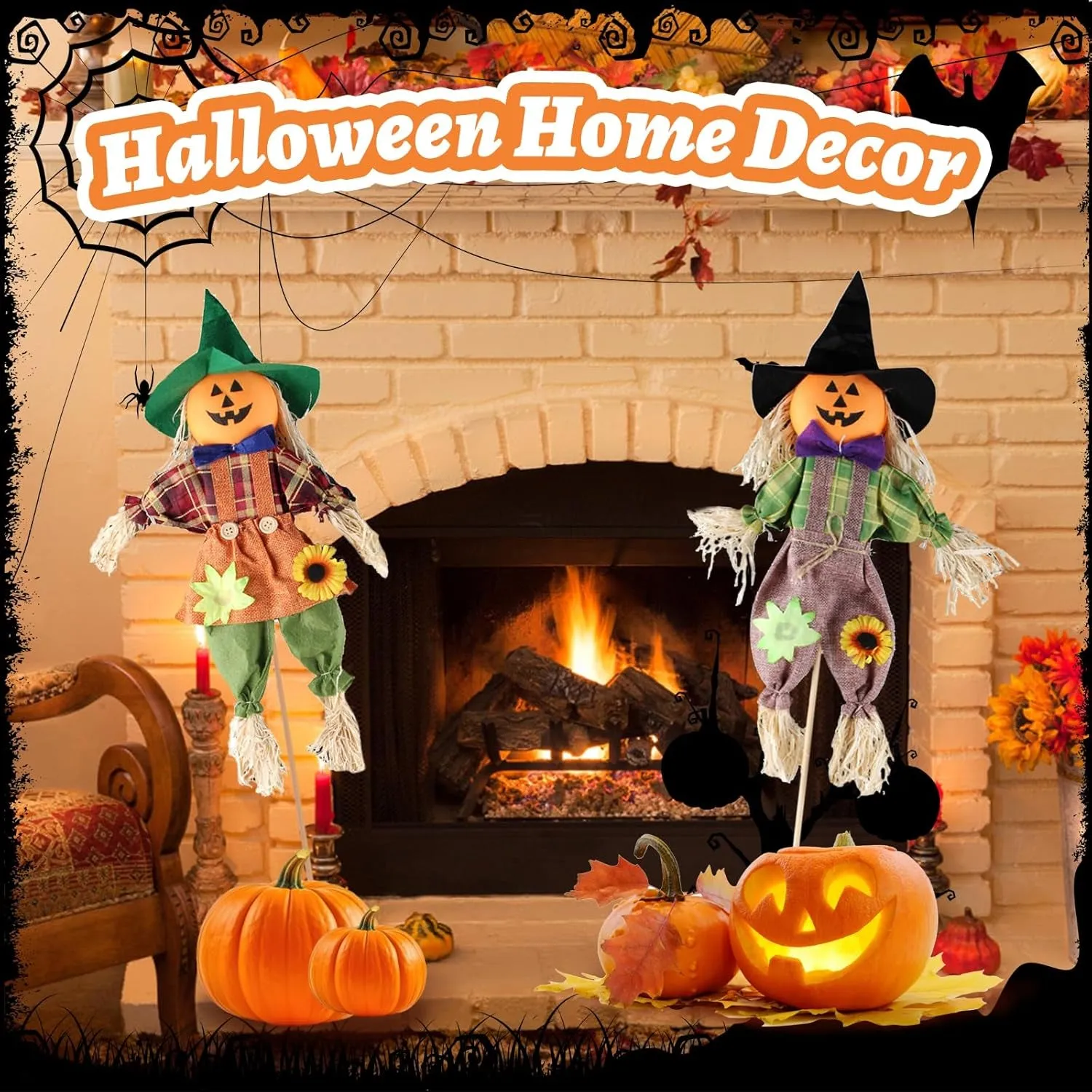 Fall Harvest Scarecrow Decorations - 2 Pack 23.6 Inch Festive Scarecrows for Garden, Home, Yard, Porch, and Thanksgiving Decor