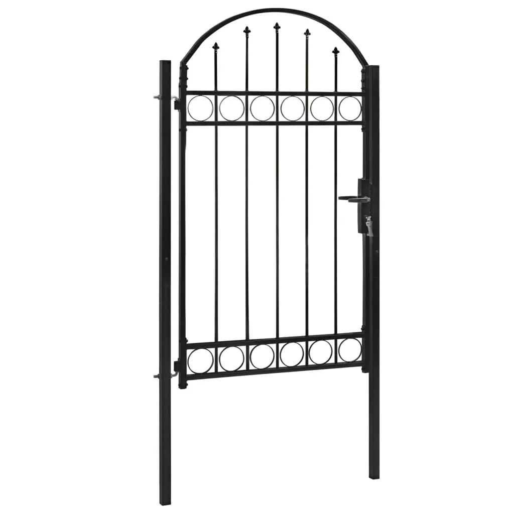 Fence Gate with Arched Top Steel 100x175 cm Black