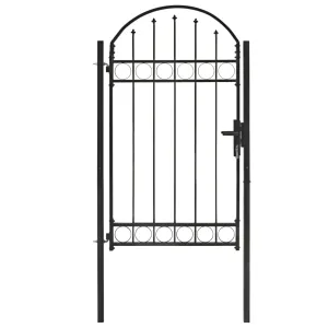 Fence Gate with Arched Top Steel 100x175 cm Black