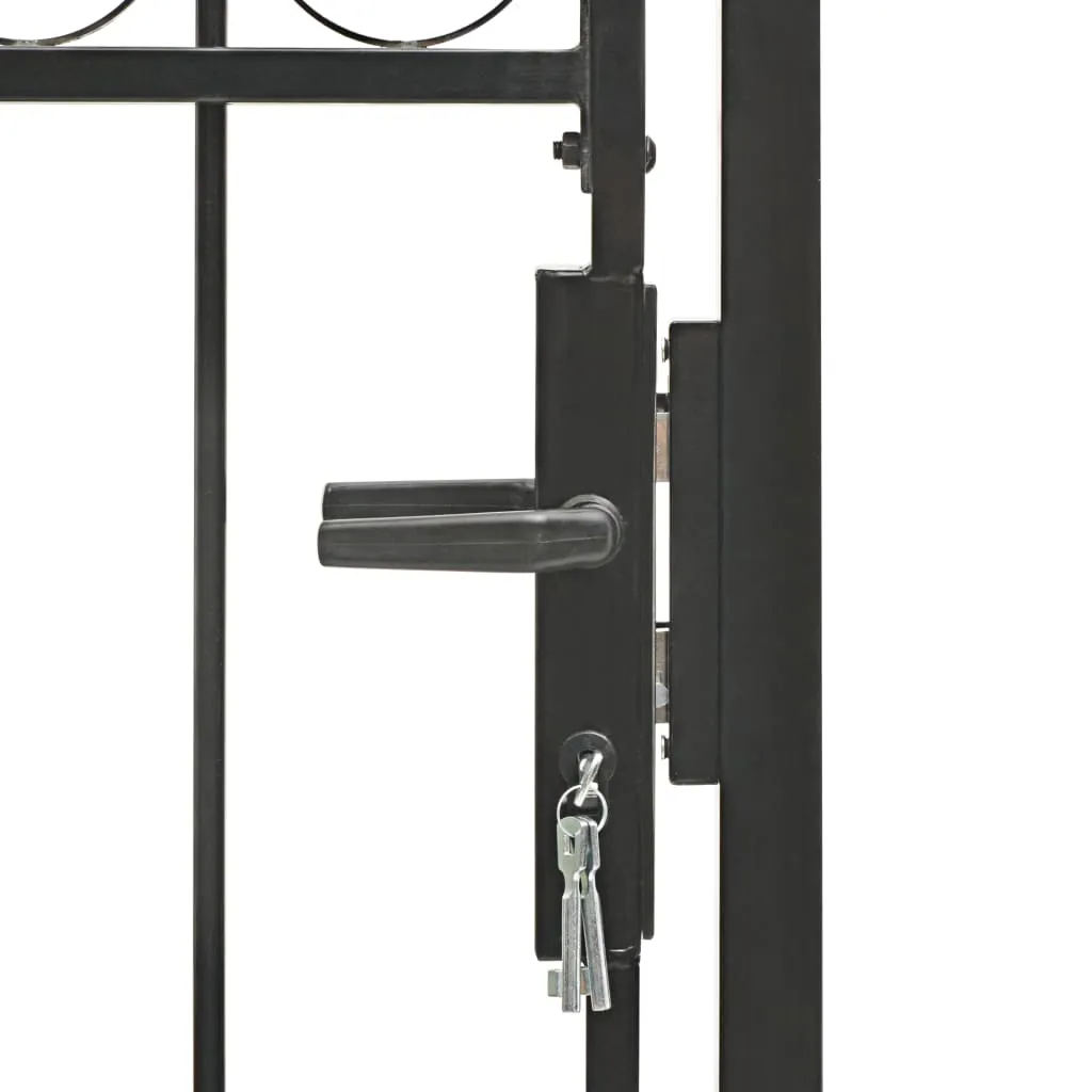 Fence Gate with Arched Top Steel 100x175 cm Black