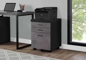 Filing Cabinet - 3 Drawer / Black / Grey On Castors