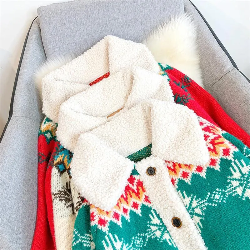 Fluffy Collar Christmas Women's Cardigan: Bold Xmas print for those colder months