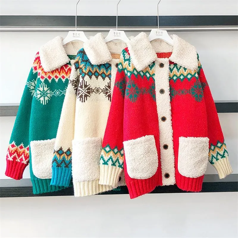 Fluffy Collar Christmas Women's Cardigan: Bold Xmas print for those colder months