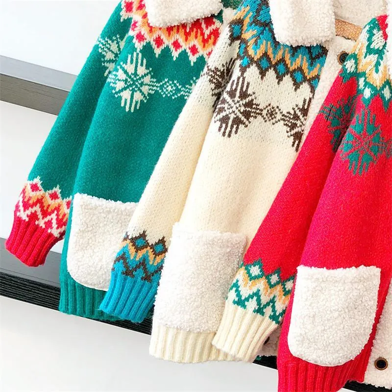 Fluffy Collar Christmas Women's Cardigan: Bold Xmas print for those colder months