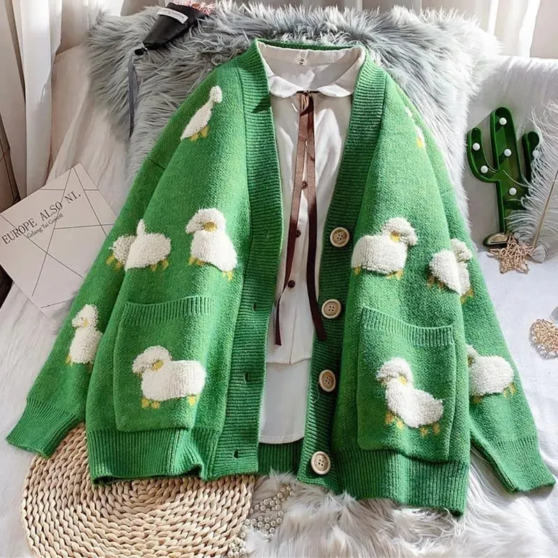 Fluffy Sheep Cardigan: Sheep print with a tufted texture