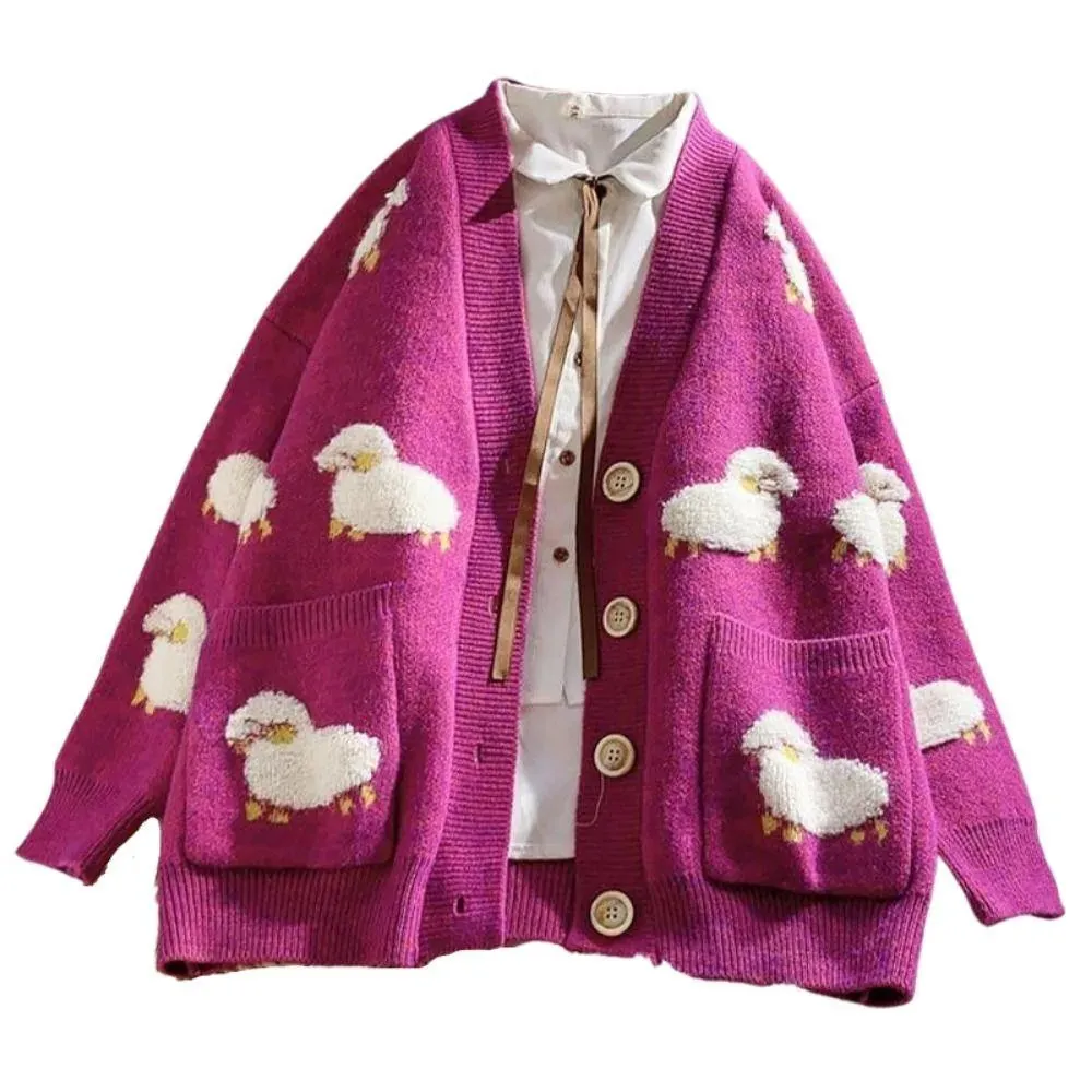 Fluffy Sheep Cardigan: Sheep print with a tufted texture