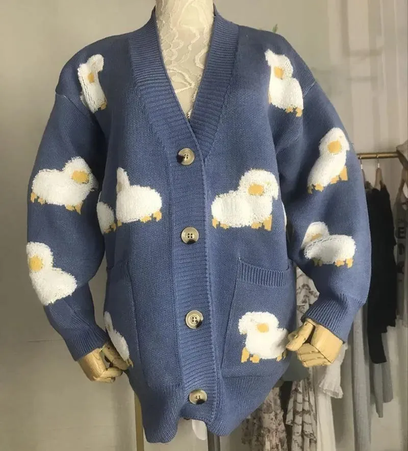 Fluffy Sheep Cardigan: Sheep print with a tufted texture