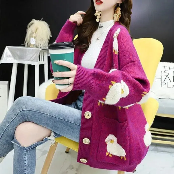 Fluffy Sheep Cardigan: Sheep print with a tufted texture